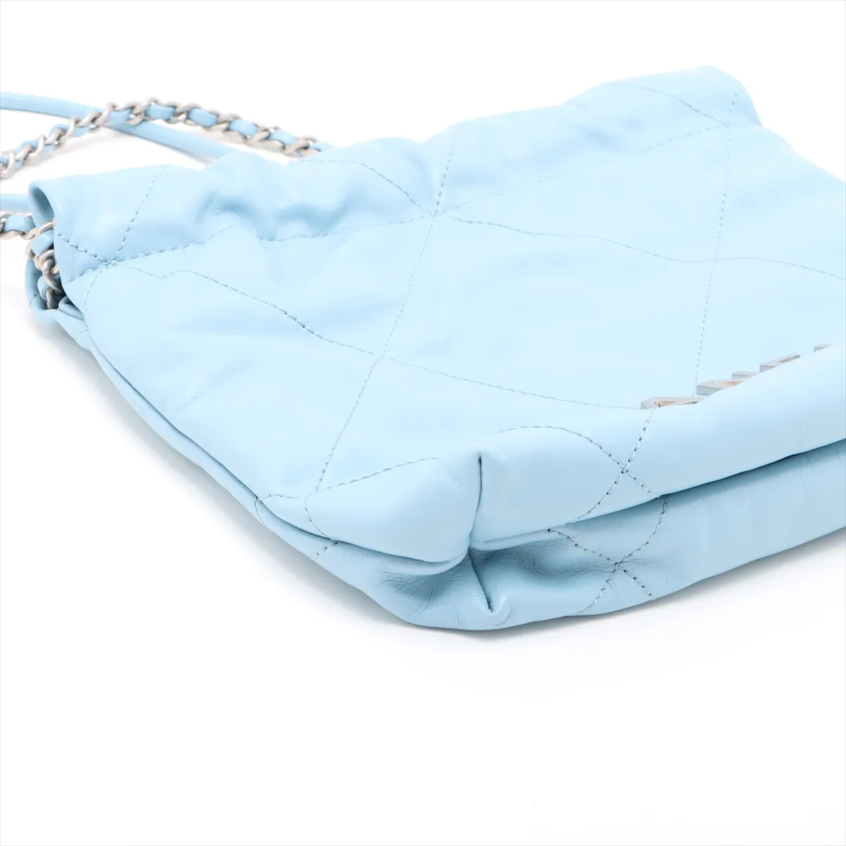 22 Mini Shiny Calfskin 2WAY Shoulder Bag Blue Silver Hardware PL4G217A Random Plate — view 4