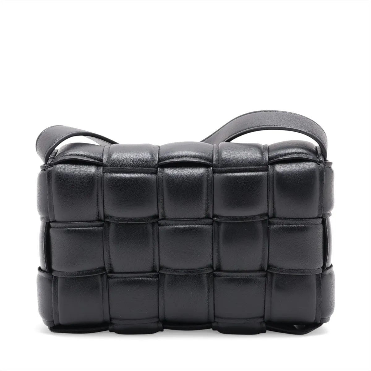 Maxi Intrecciato Padded Cassette Leather Shoulder Bag, Black — view 2