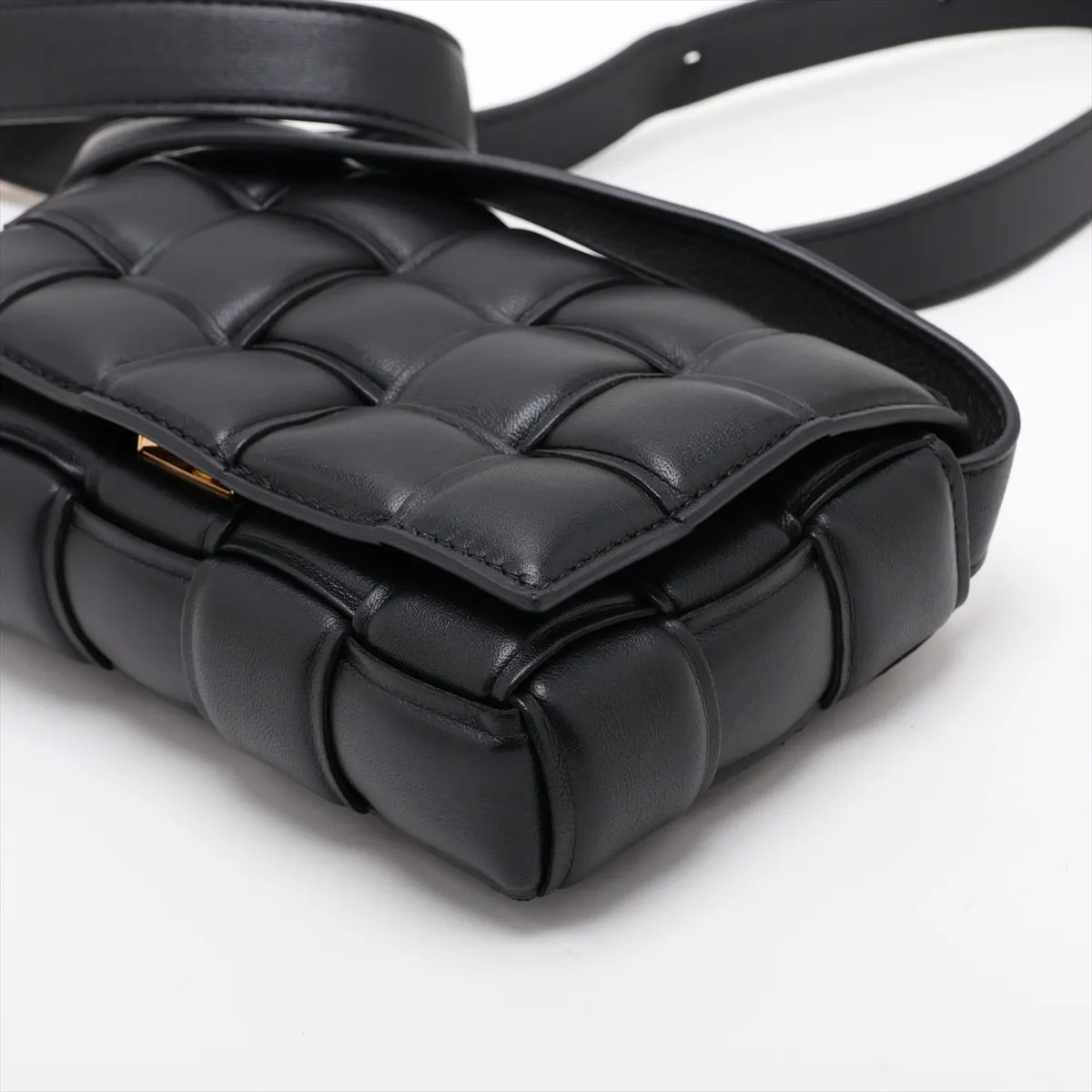 Maxi Intrecciato Padded Cassette Leather Shoulder Bag, Black — view 3