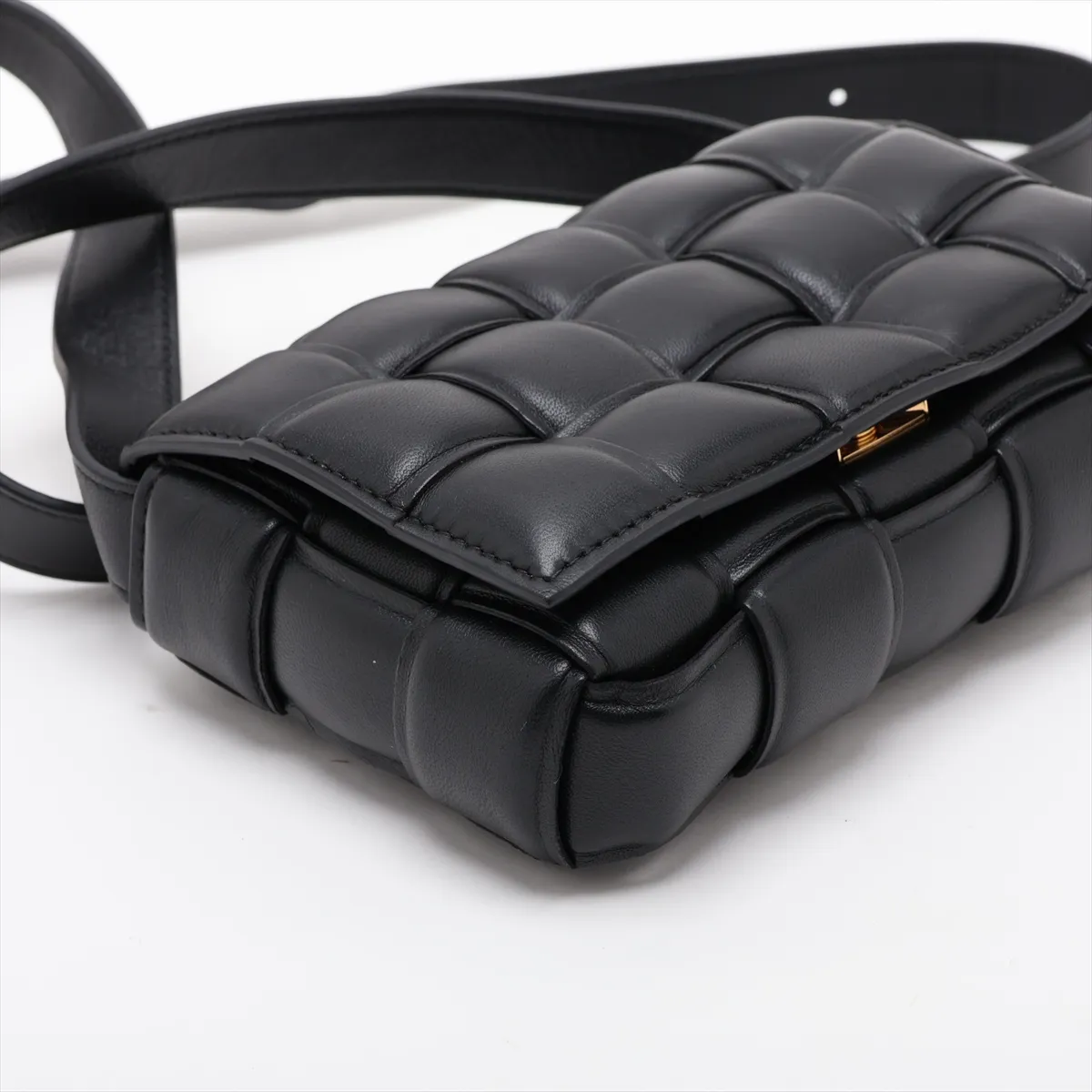 Maxi Intrecciato Padded Cassette Leather Shoulder Bag, Black — view 4