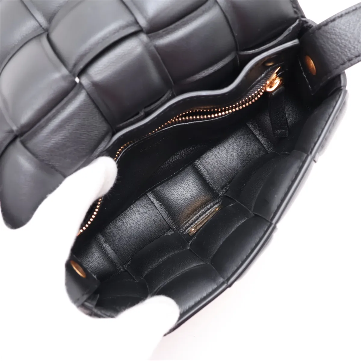 Maxi Intrecciato Padded Cassette Leather Shoulder Bag, Black — view 6