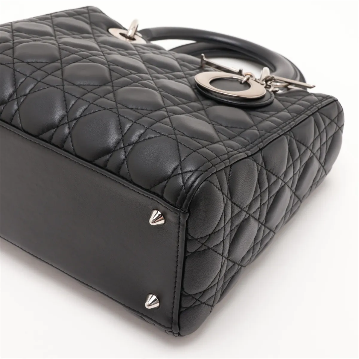 Cannage Lady Dior Leather 2-Way Handbag, Black — view 3