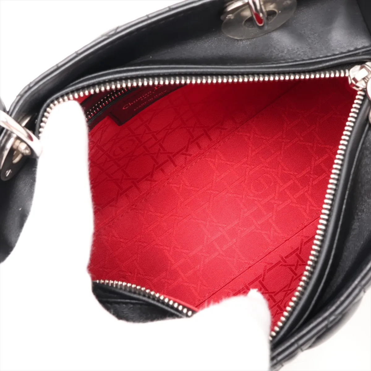 Cannage Lady Dior Leather 2-Way Handbag, Black — view 8