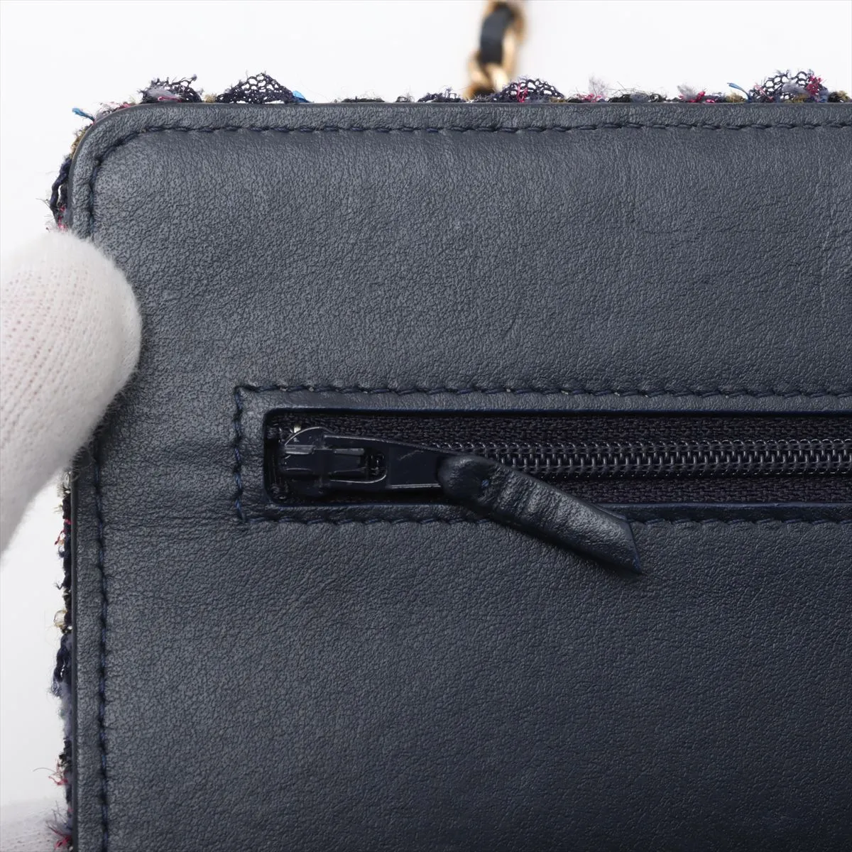 Matelasse Tweed Chain Wallet Blue Gold Hardware 26708924 No. 26 — view 11