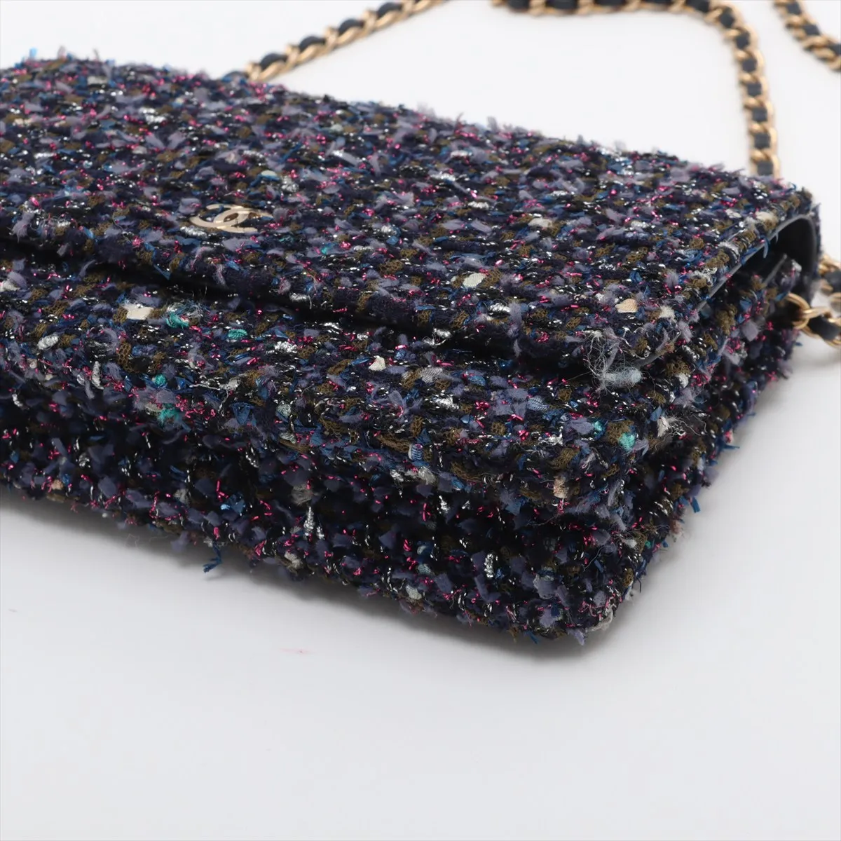 Matelasse Tweed Chain Wallet Blue Gold Hardware 26708924 No. 26 — view 3