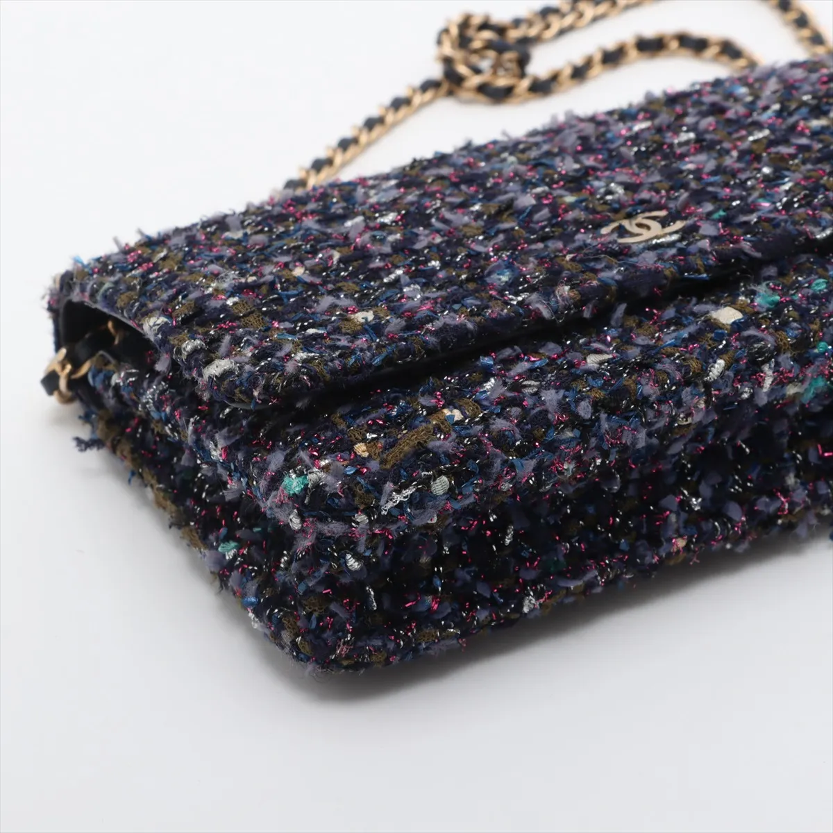 Matelasse Tweed Chain Wallet Blue Gold Hardware 26708924 No. 26 — view 4