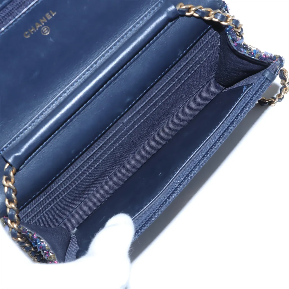 Matelasse Tweed Chain Wallet Blue Gold Hardware 26708924 No. 26 — view 6