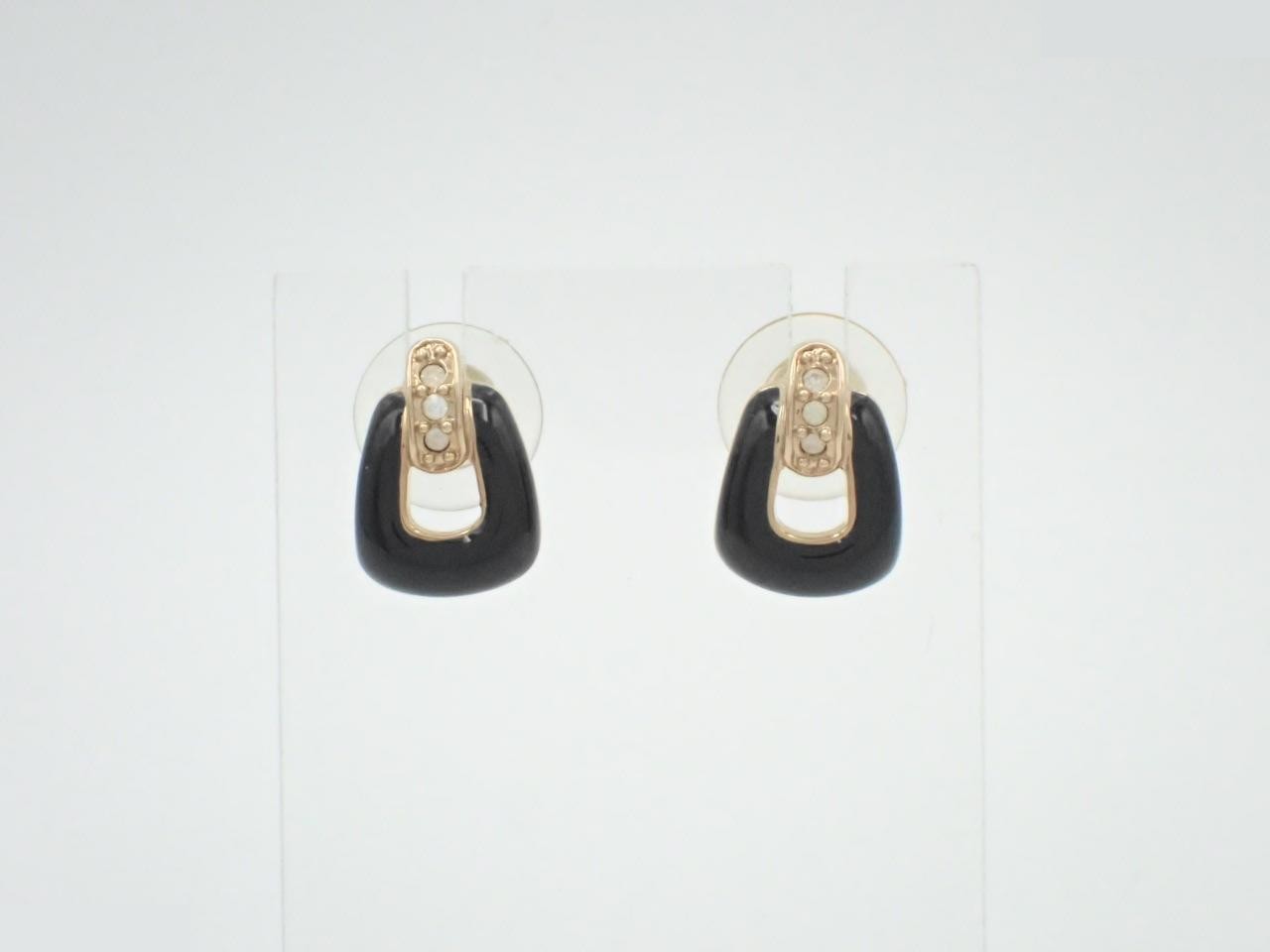Rhinestone earrings, black/gold color