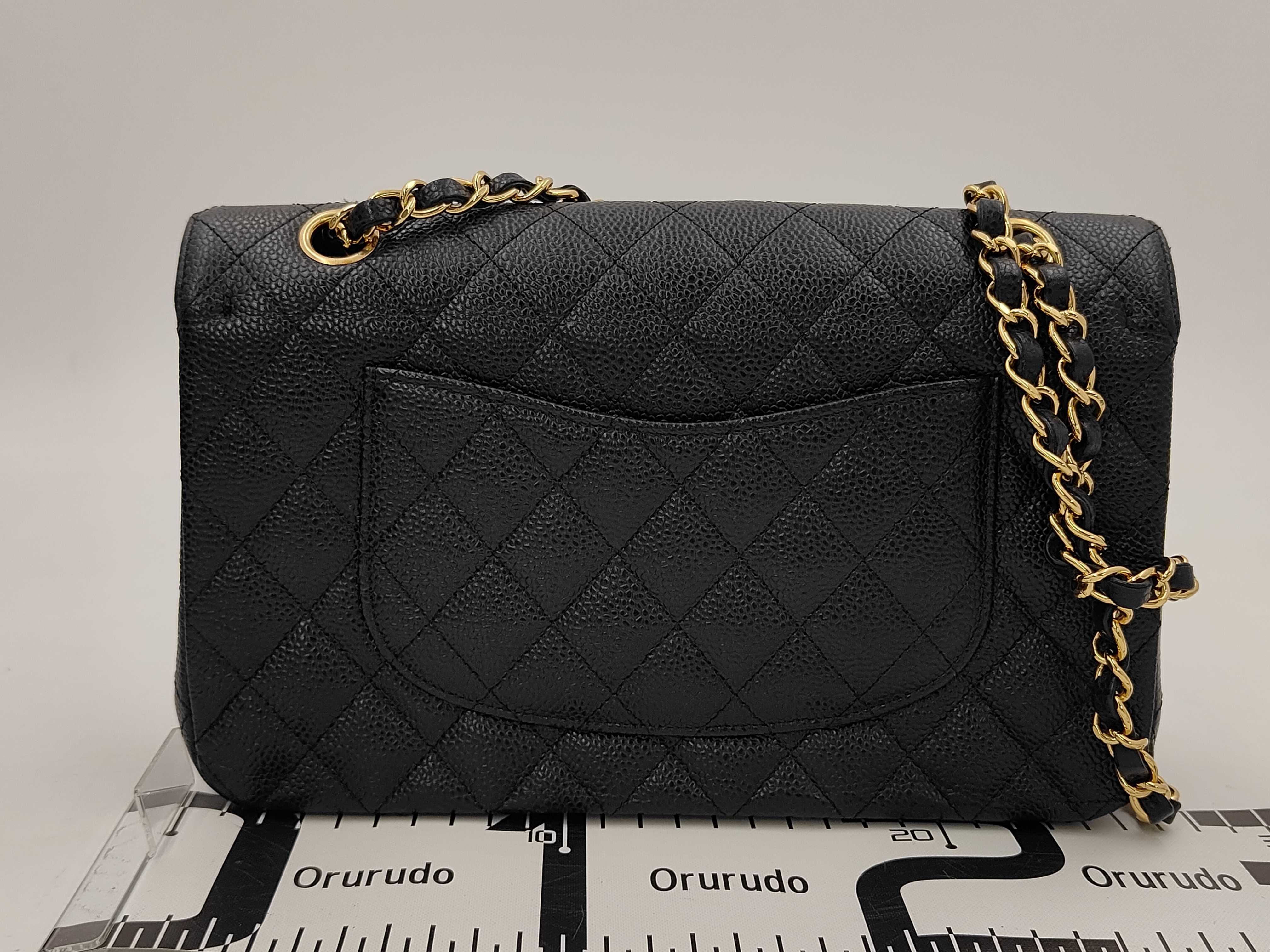 Caviar Skin Chain Shoulder Bag with Gold Hardware and Double Slap — view 2