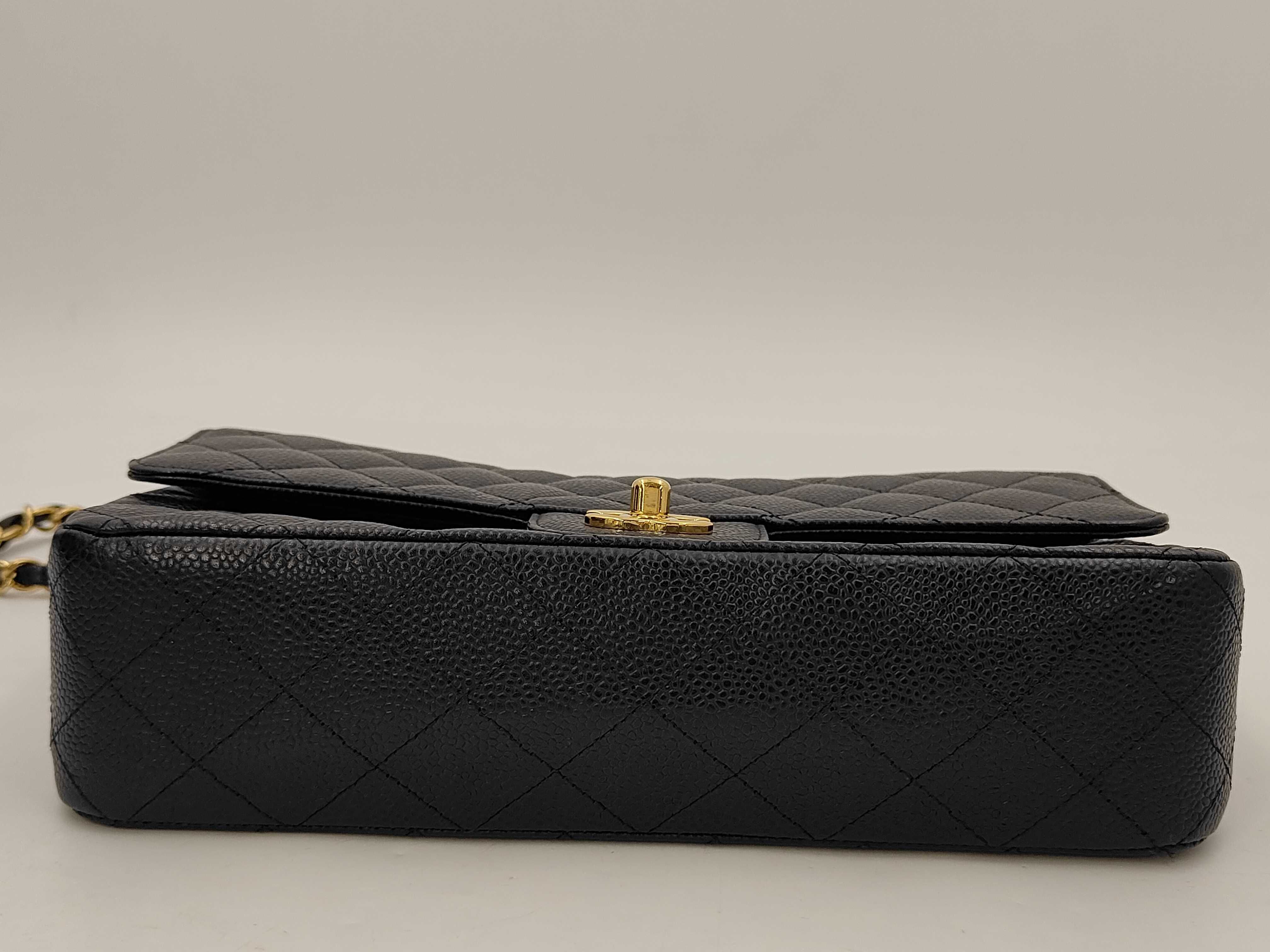 Caviar Skin Chain Shoulder Bag with Gold Hardware and Double Slap — view 4