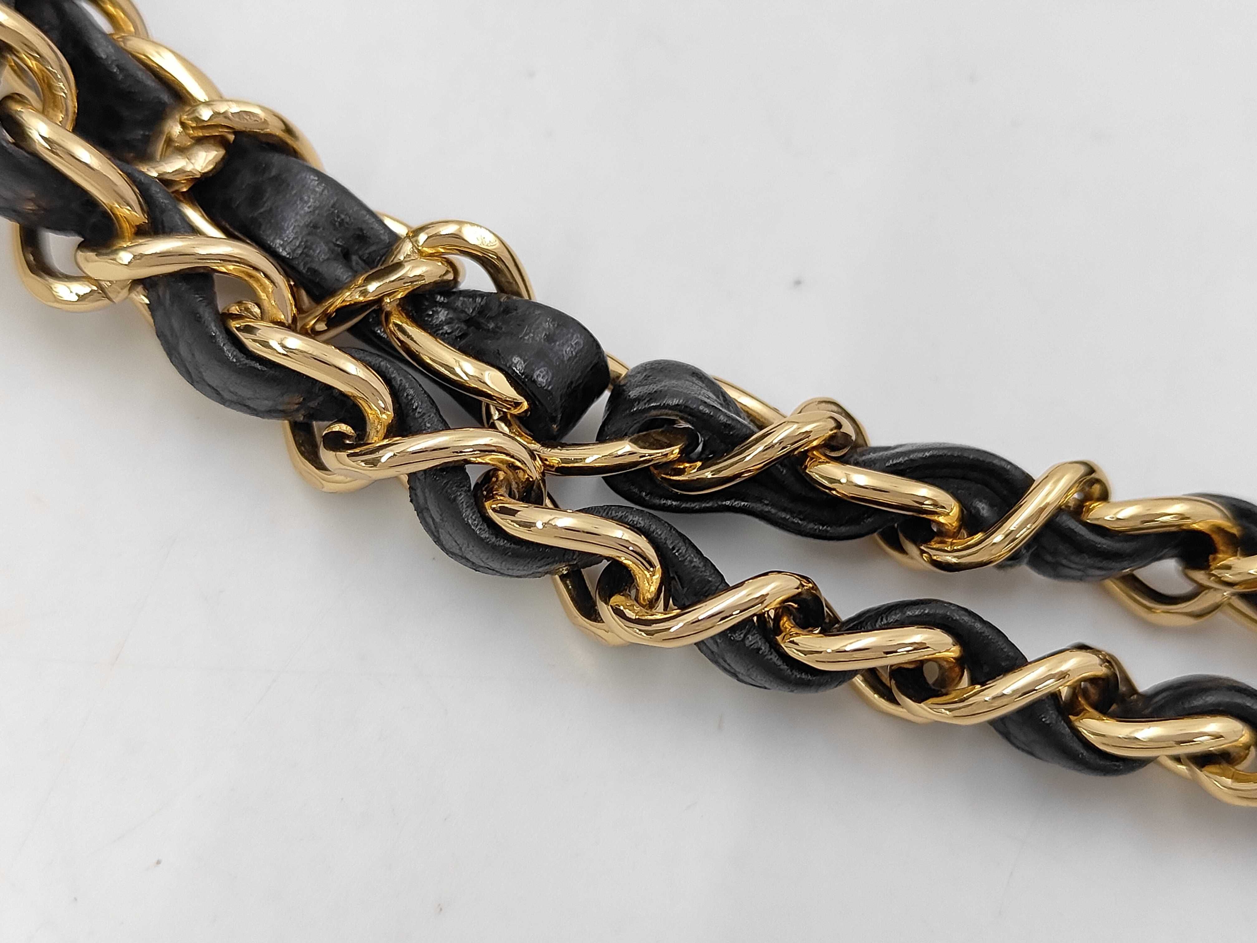 Caviar Skin Chain Shoulder Bag with Gold Hardware and Double Slap — view 6