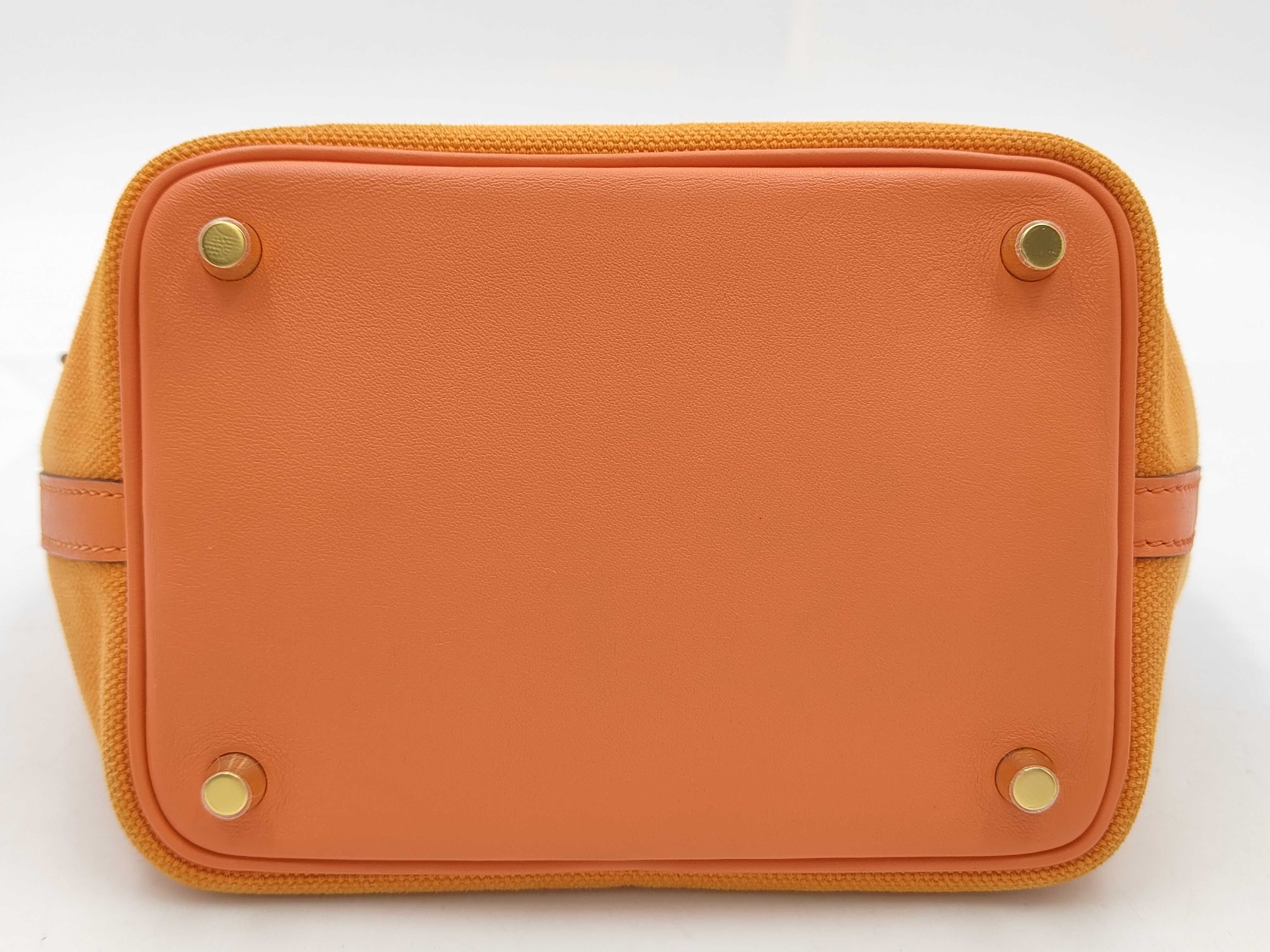 Picotin Lock PM Cargo Bag, U stamp, Orange, Gold hardware, Toile/Swift leather, Women's handbag — view 8