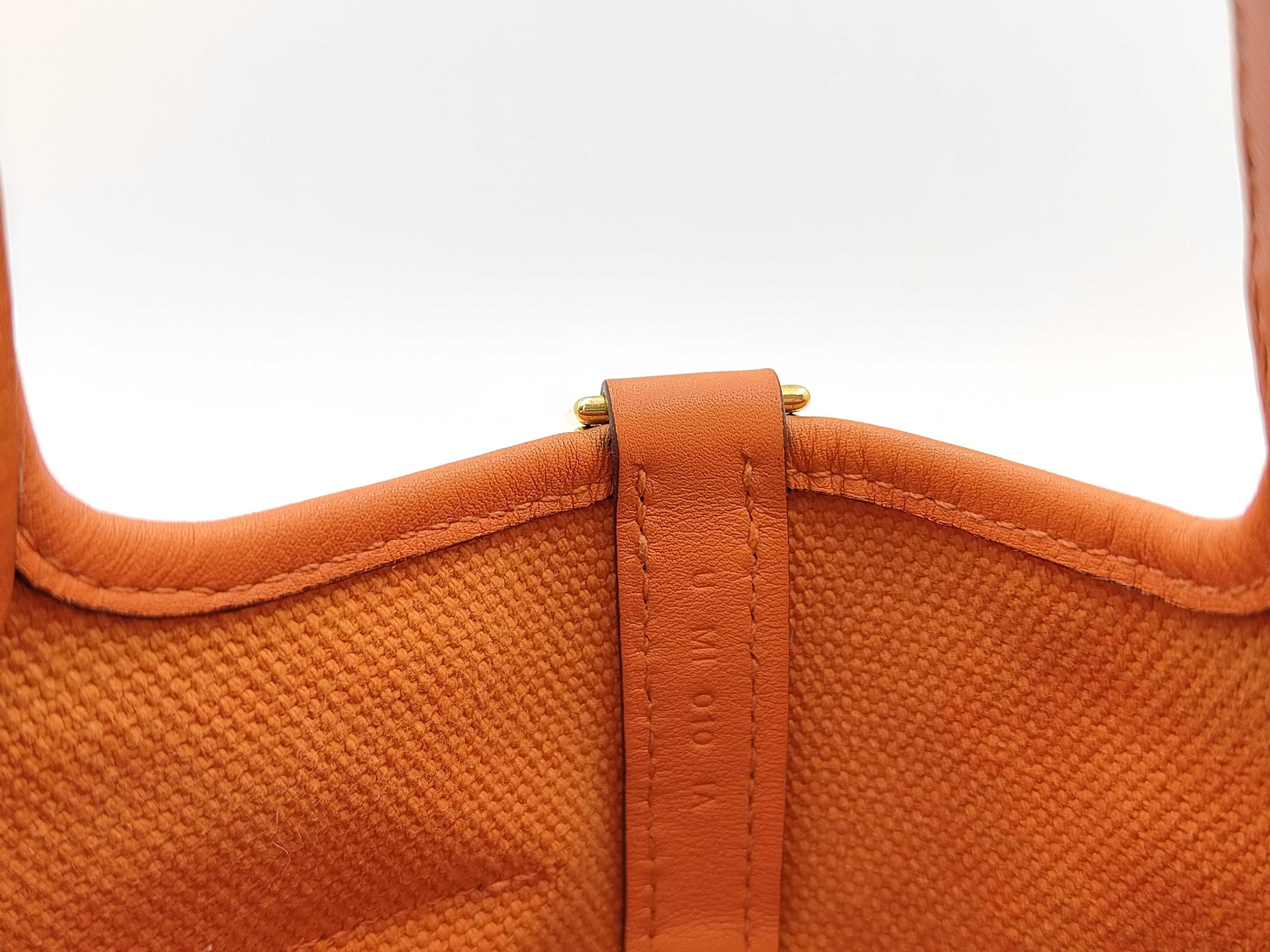 Picotin Lock PM Cargo Bag, U stamp, Orange, Gold hardware, Toile/Swift leather, Women's handbag — view 10