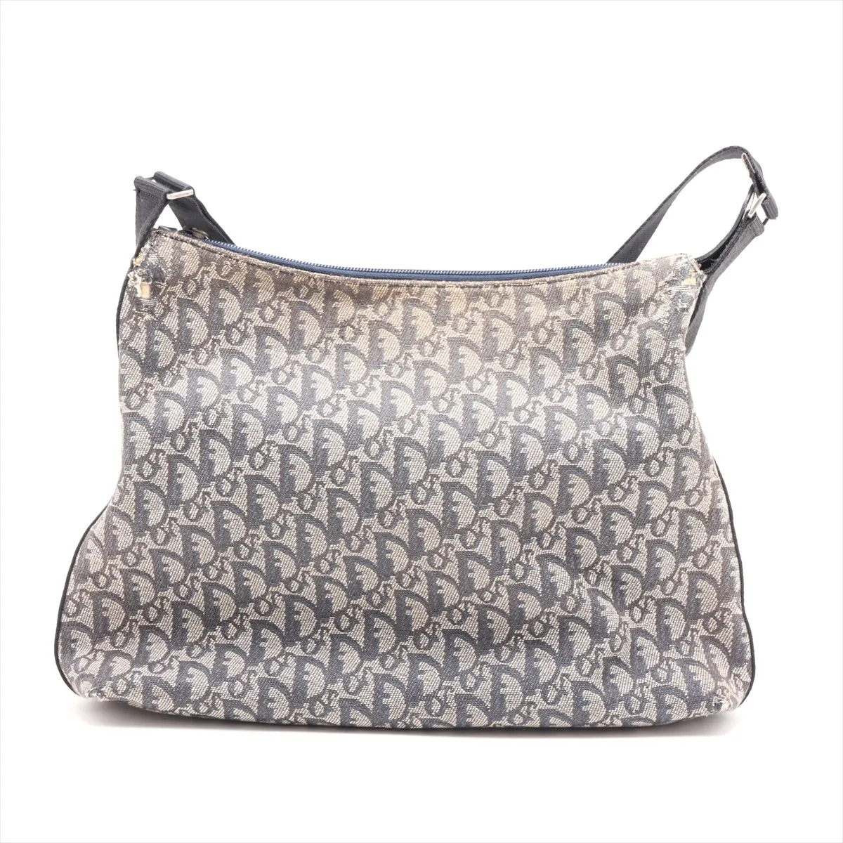 Trotter Canvas x Leather Shoulder Bag, Navy, without pull tab. — view 2