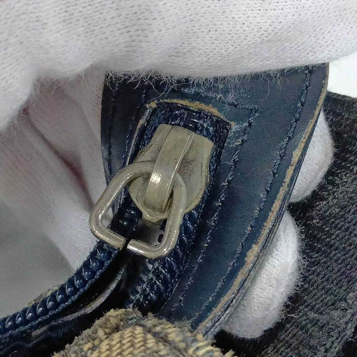 Trotter Canvas x Leather Shoulder Bag, Navy, without pull tab. — view 14