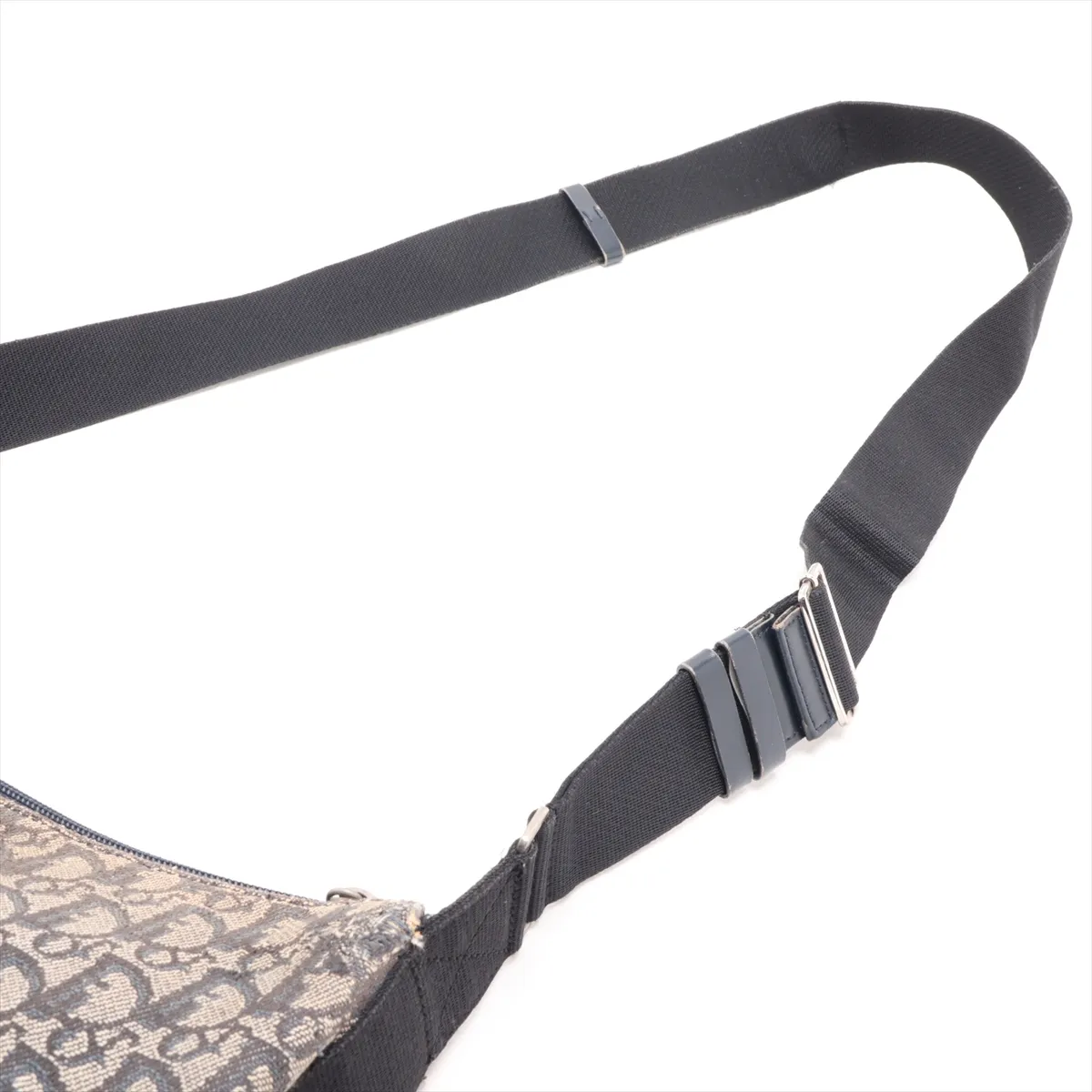 Trotter Canvas x Leather Shoulder Bag, Navy, without pull tab. — view 5