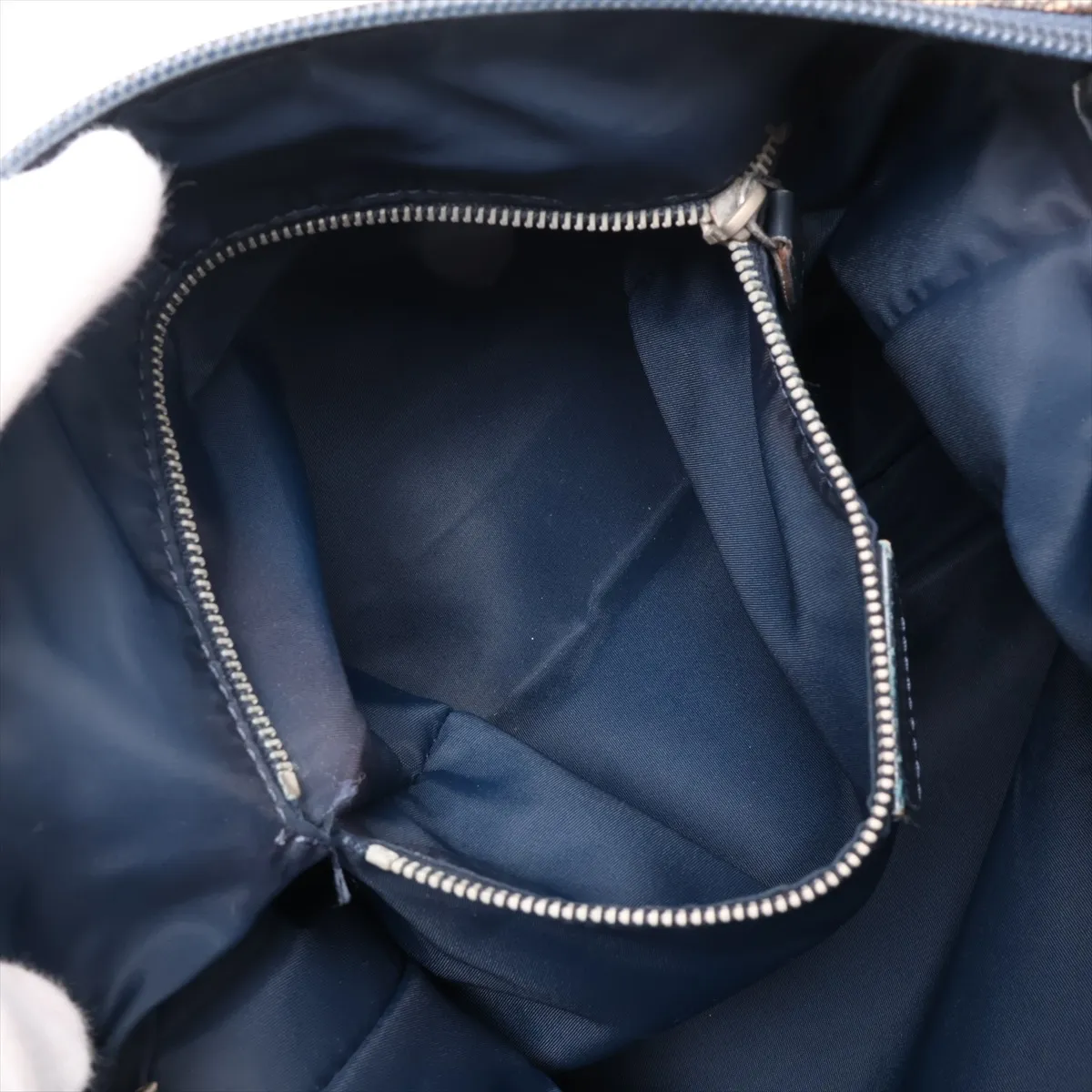 Trotter Canvas x Leather Shoulder Bag, Navy, without pull tab. — view 7