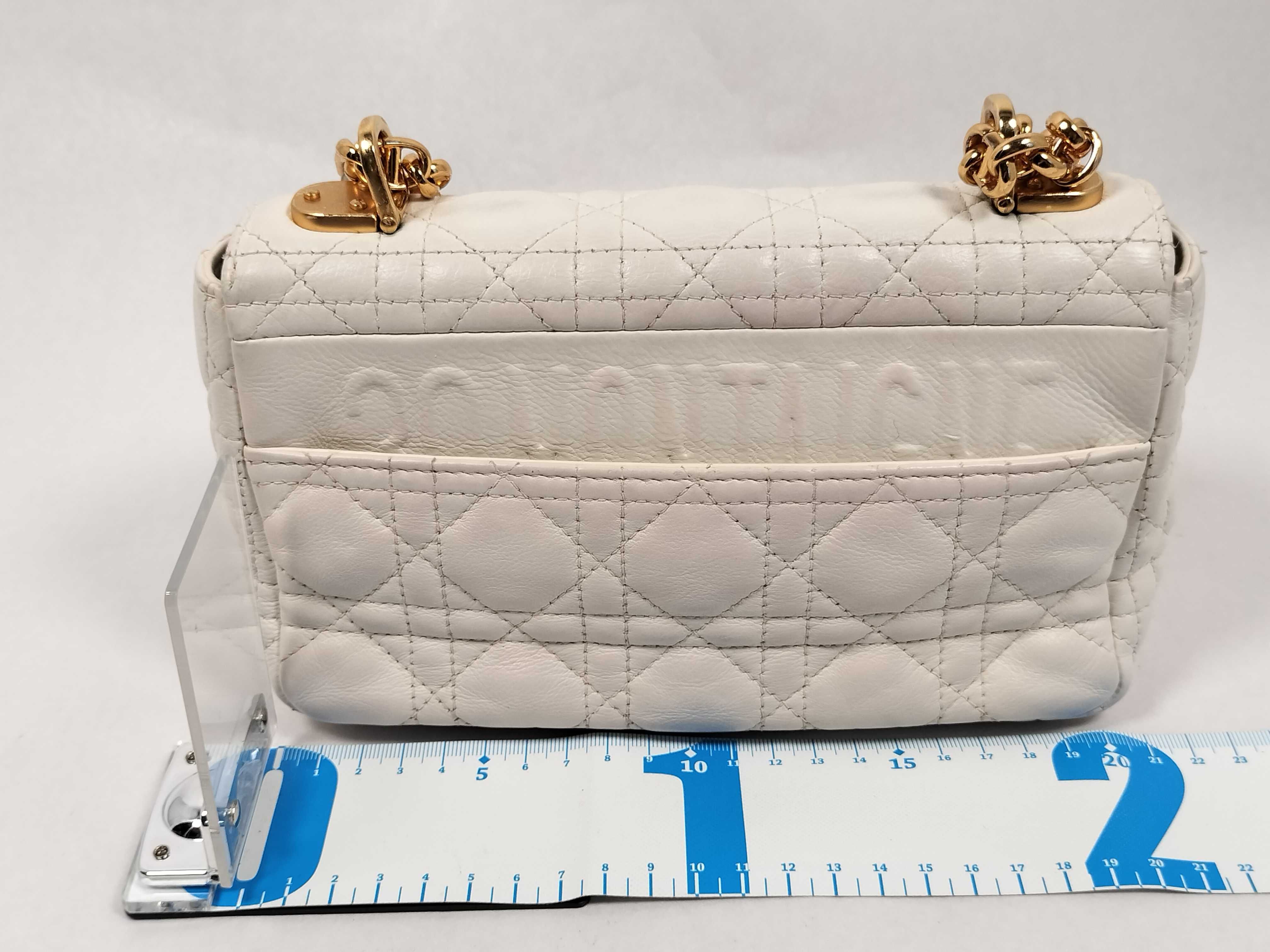 Cannage Caro Small Lambskin Chain Shoulder Bag (White) — view 2
