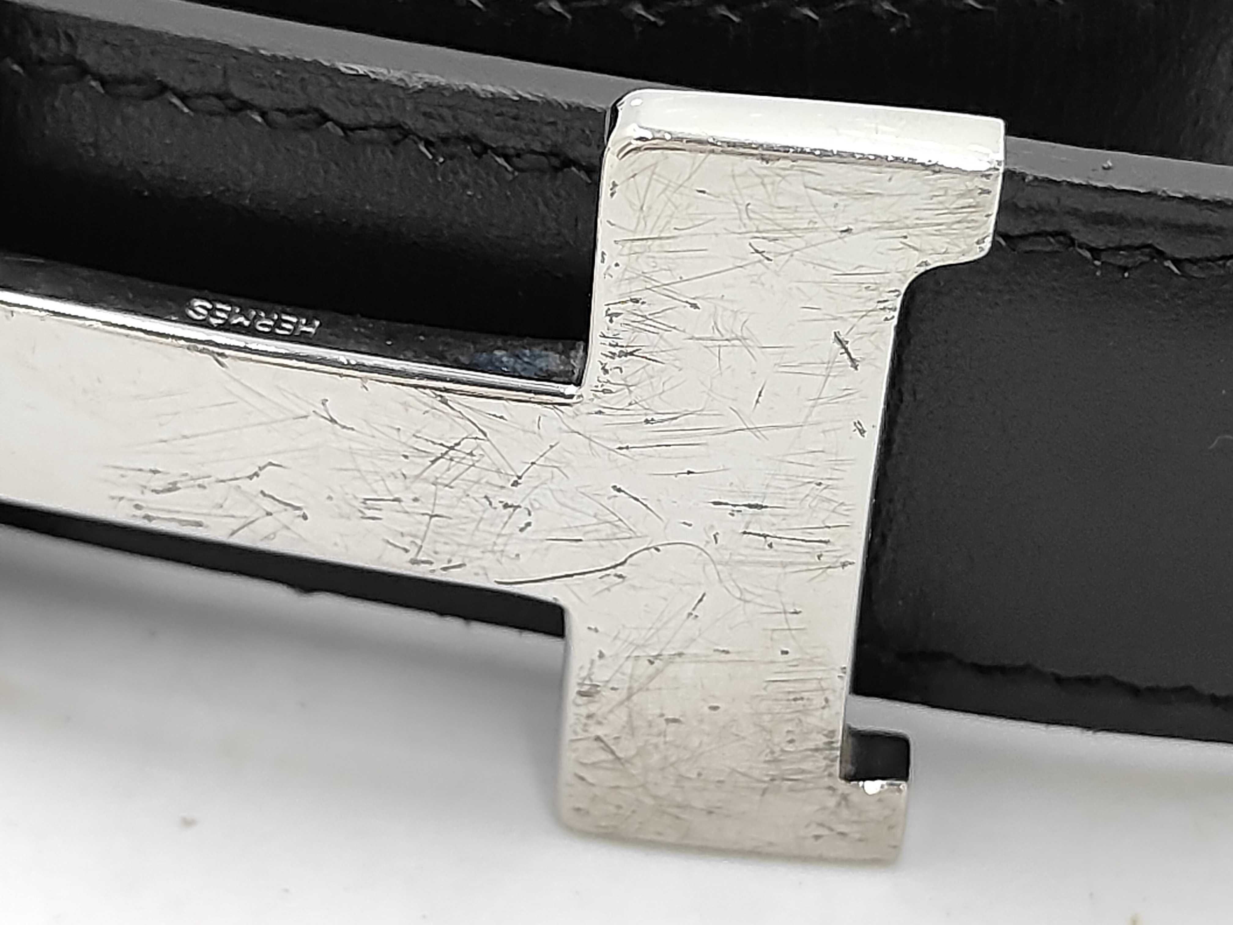 Constance H-buckle silver hardware black H-logo belt — view 10