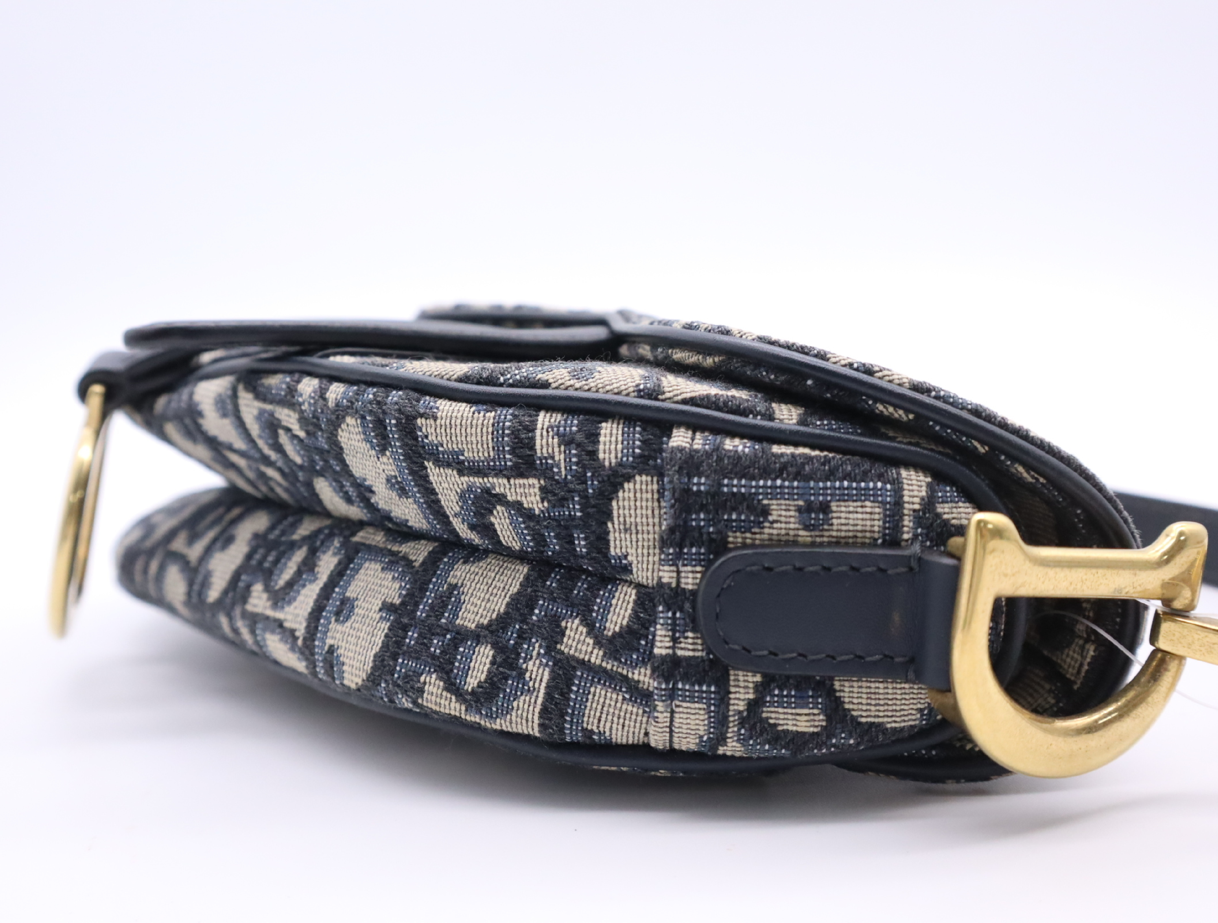 Canvas x Leather Oblique Saddle Bag Handbag Navy Handbag — view 5