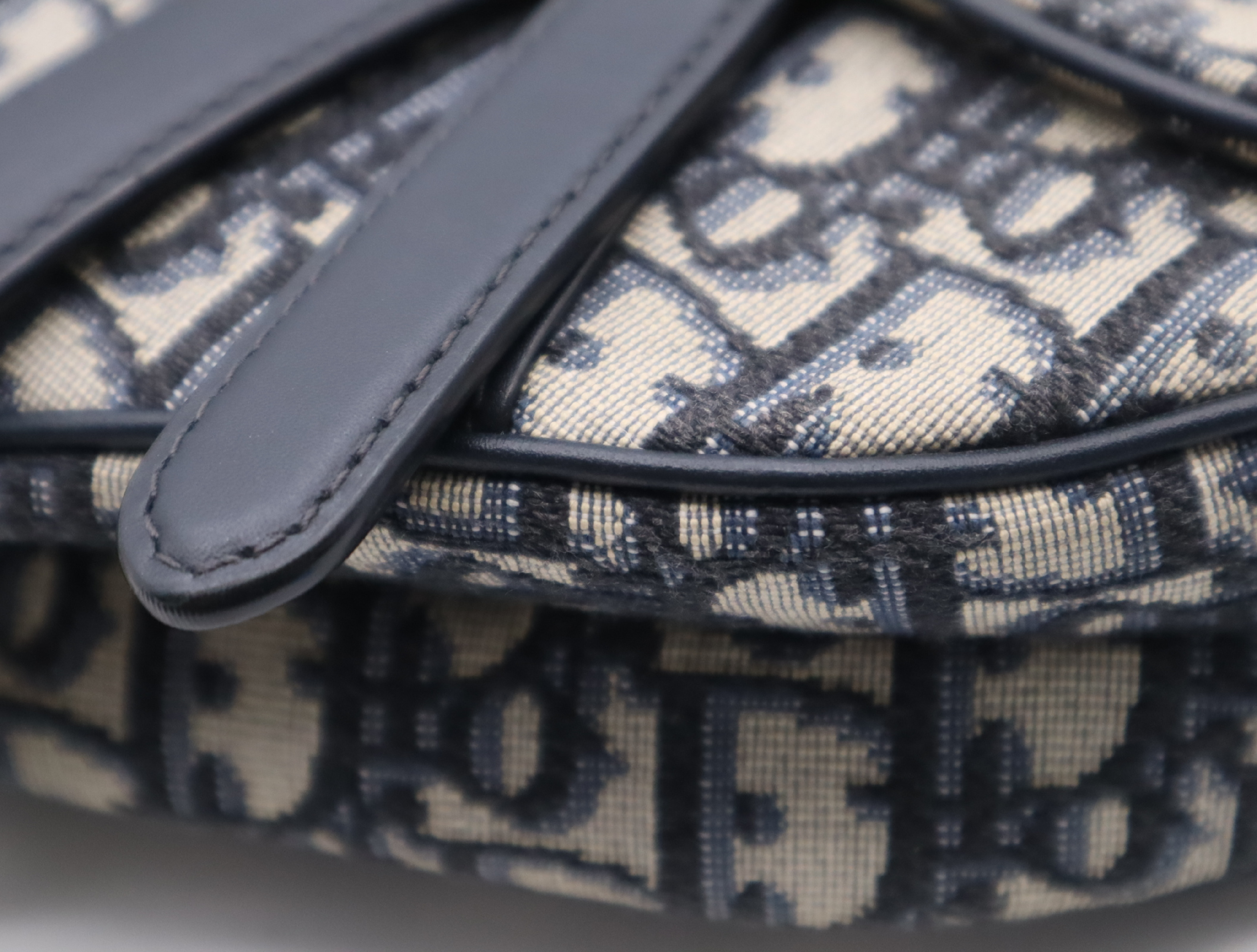 Canvas x Leather Oblique Saddle Bag Handbag Navy Handbag — view 7