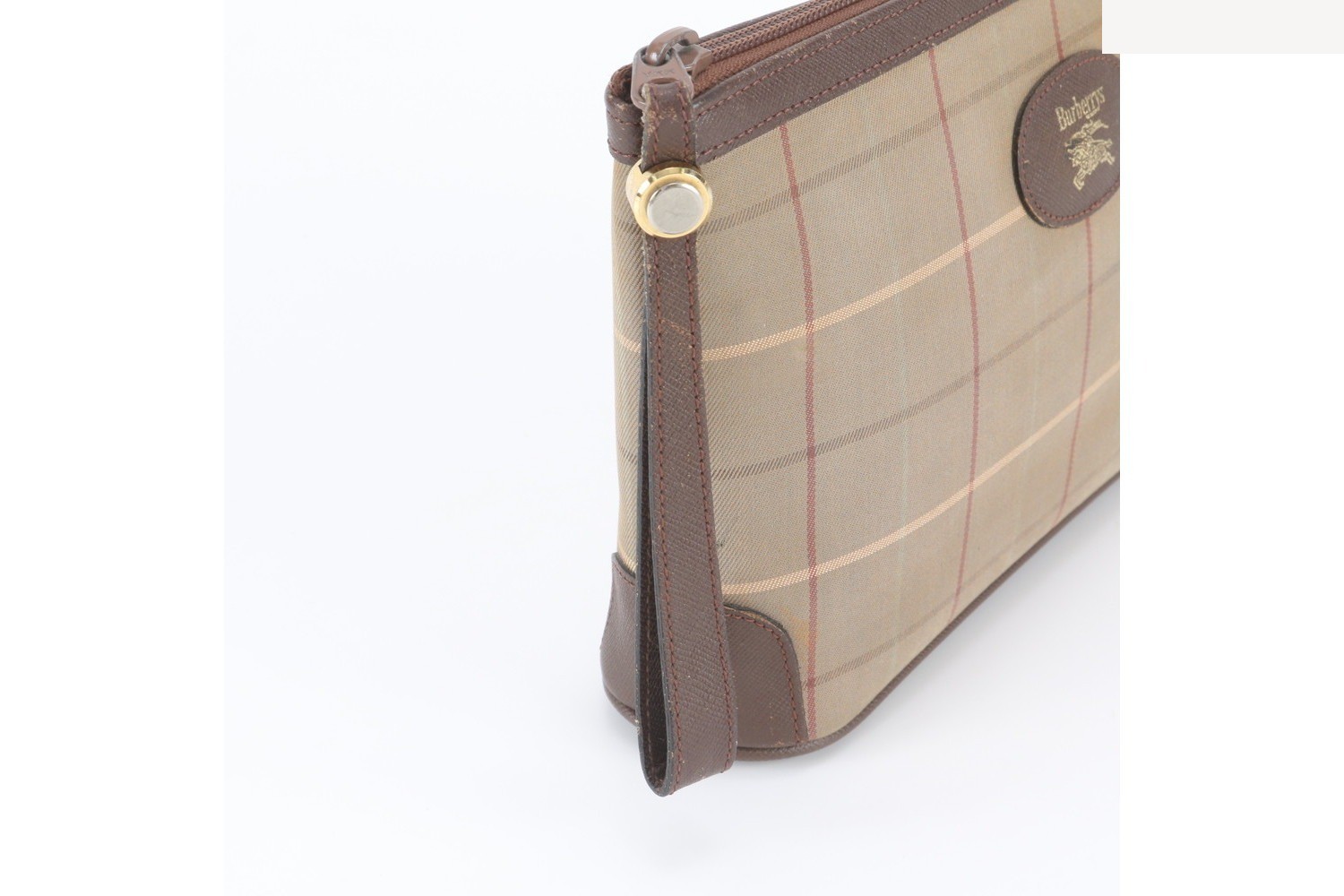 Checkered pattern leather canvas clutch bag — view 2