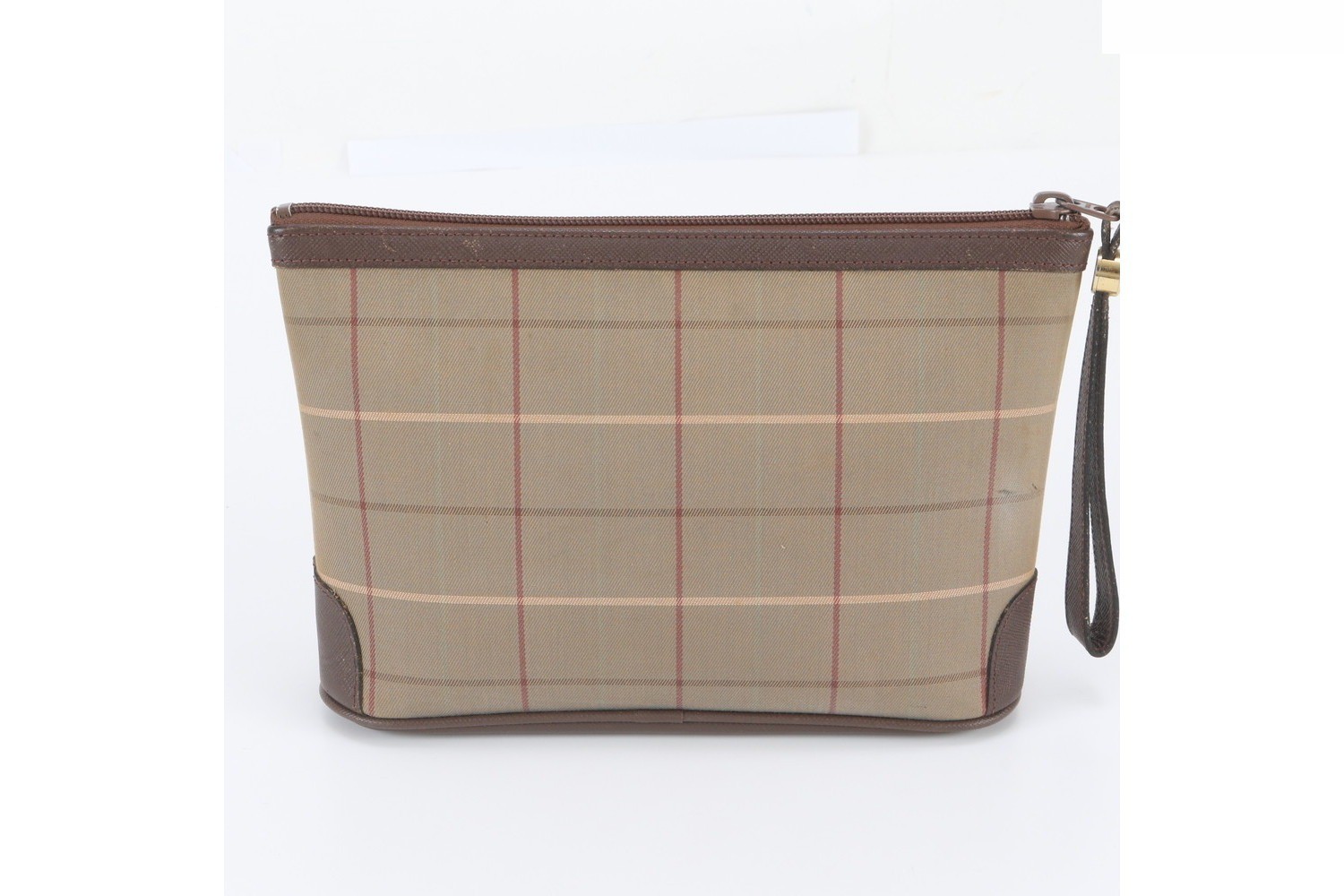 Checkered pattern leather canvas clutch bag — view 3