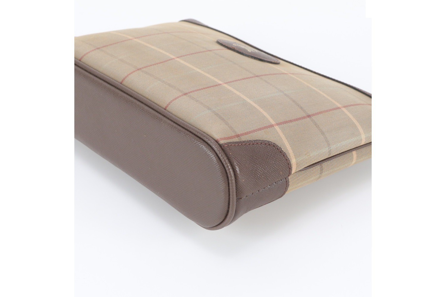 Checkered pattern leather canvas clutch bag — view 5