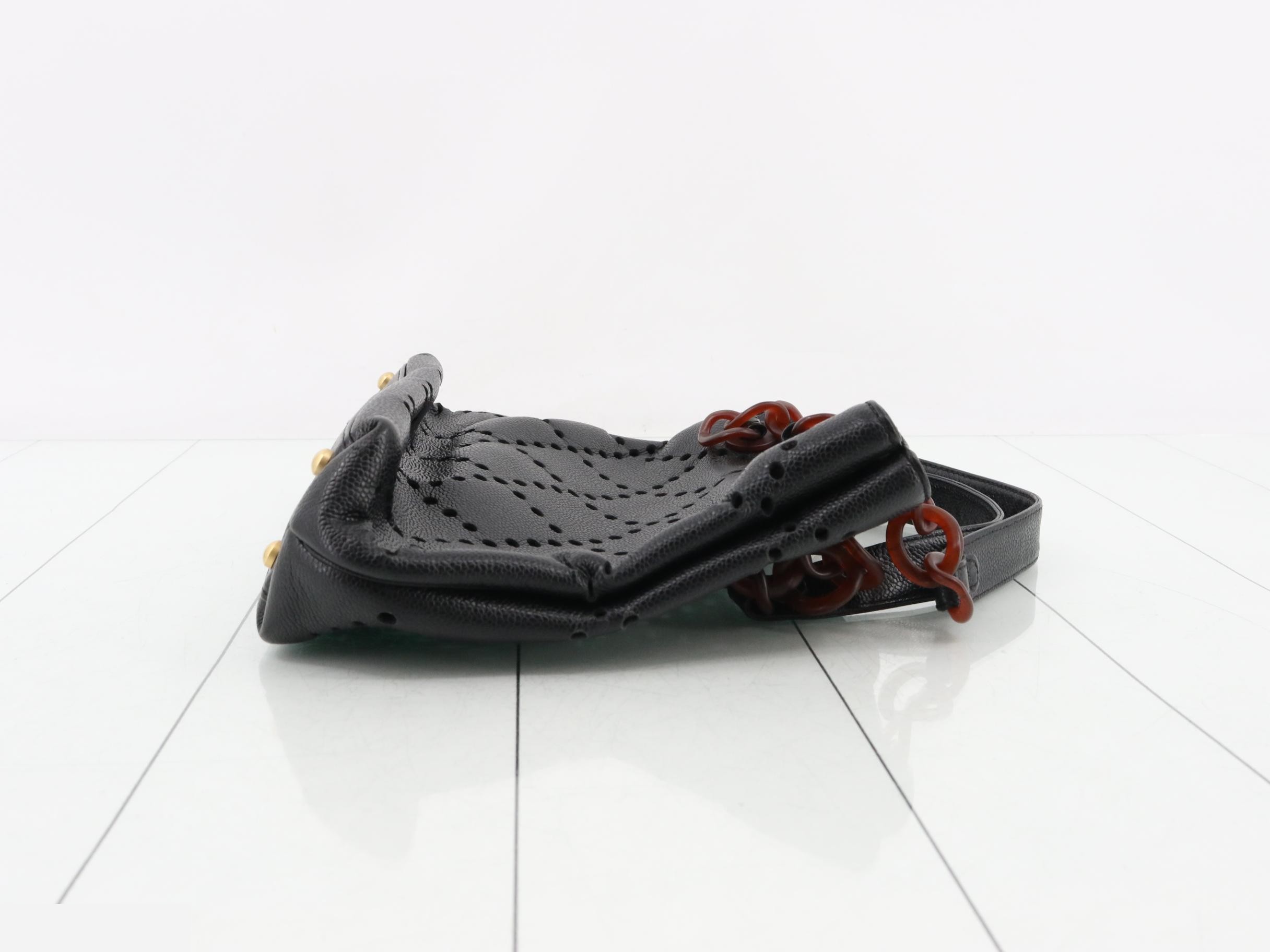 Caviar skin perforated tortoiseshell handbag — view 3