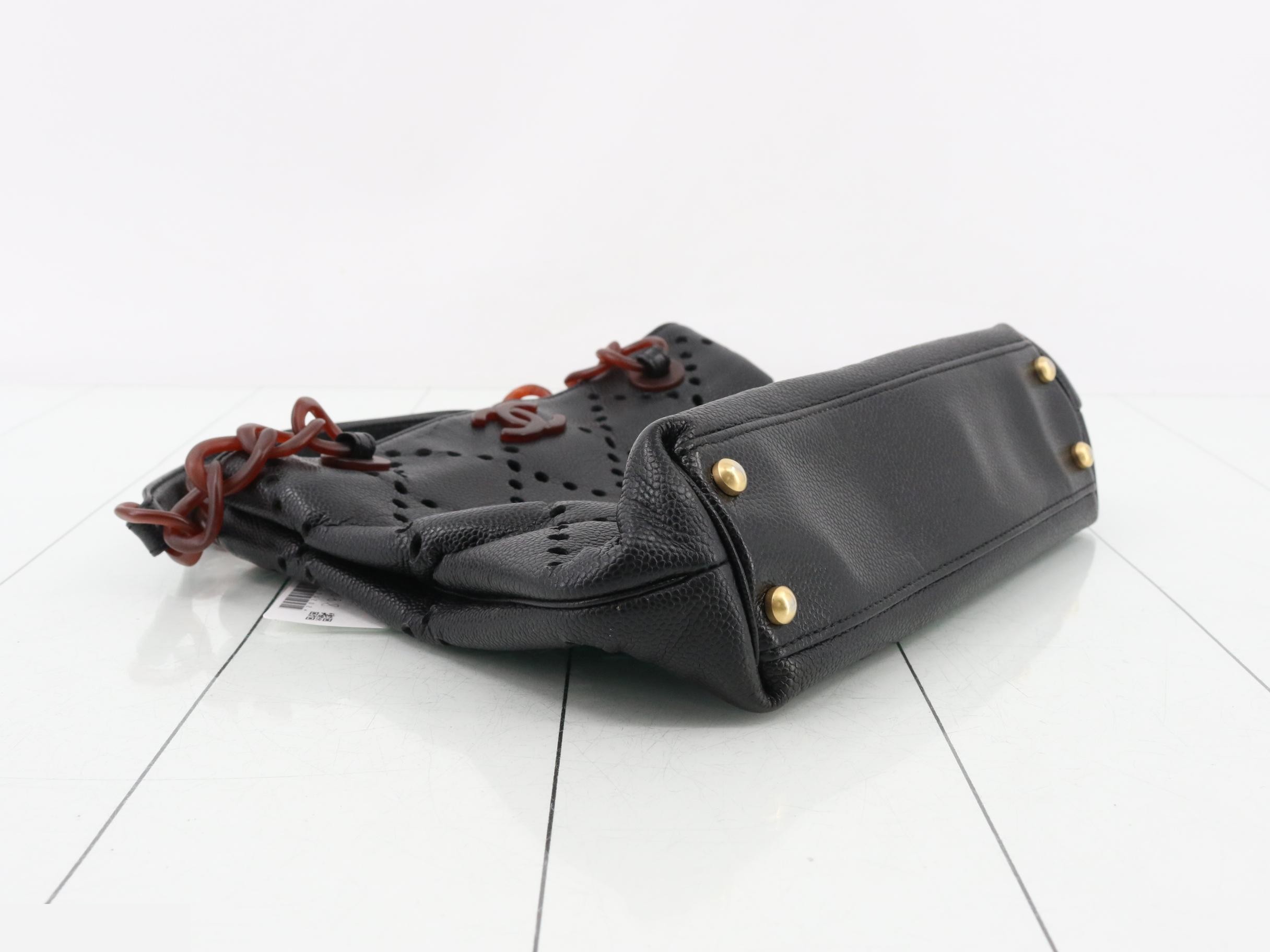 Caviar skin perforated tortoiseshell handbag — view 5