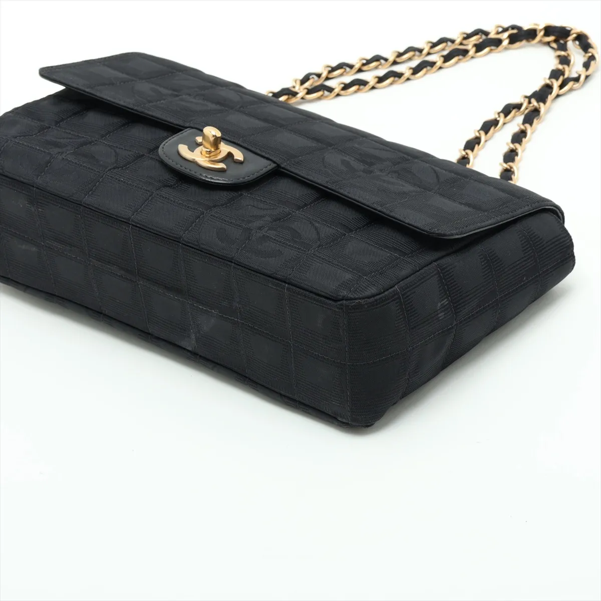 New Travel Line Nylon Single Flap Double Chain Bag, Black with Gold Hardware, 8152411 (Serial Number 8) — view 3