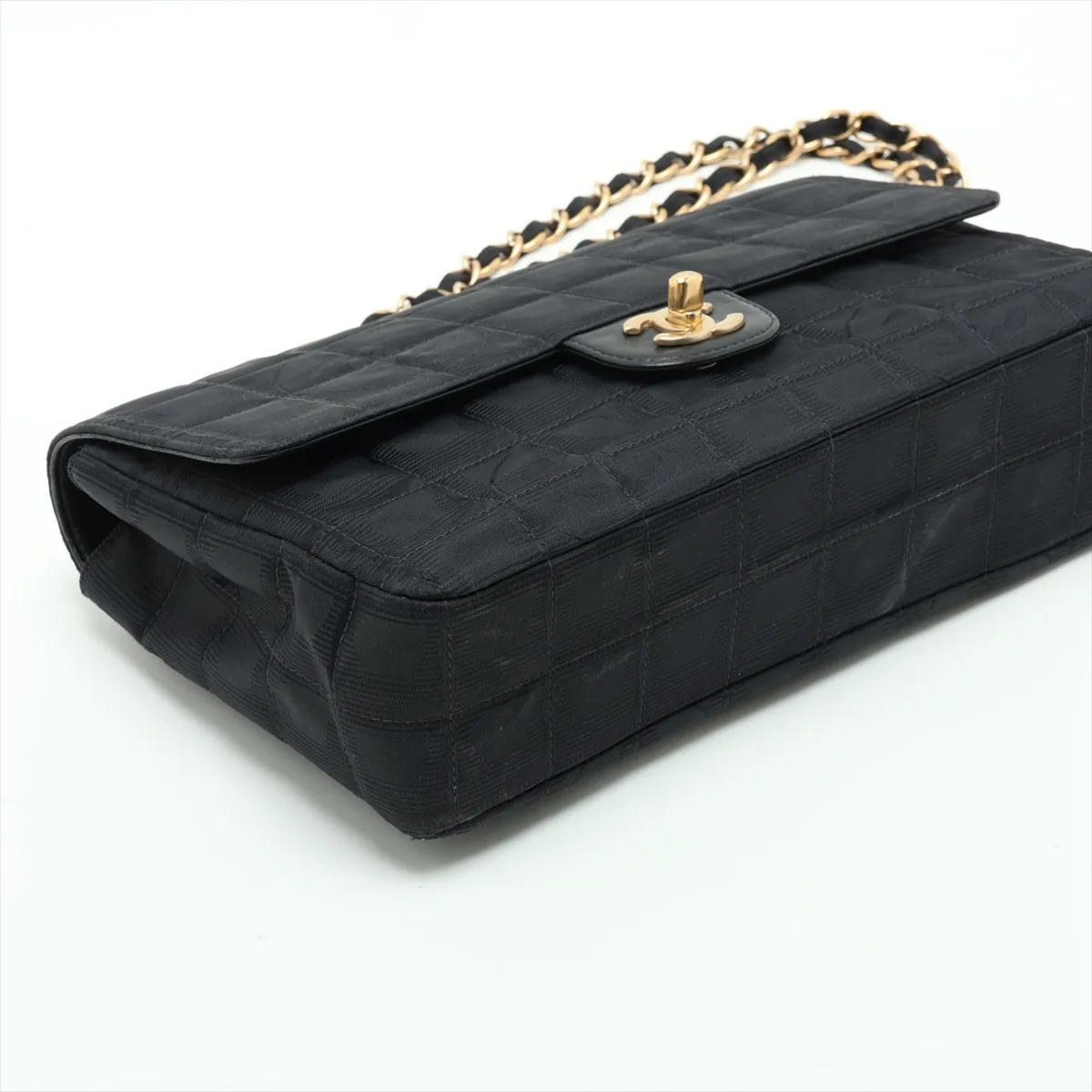 New Travel Line Nylon Single Flap Double Chain Bag, Black with Gold Hardware, 8152411 (Serial Number 8) — view 4