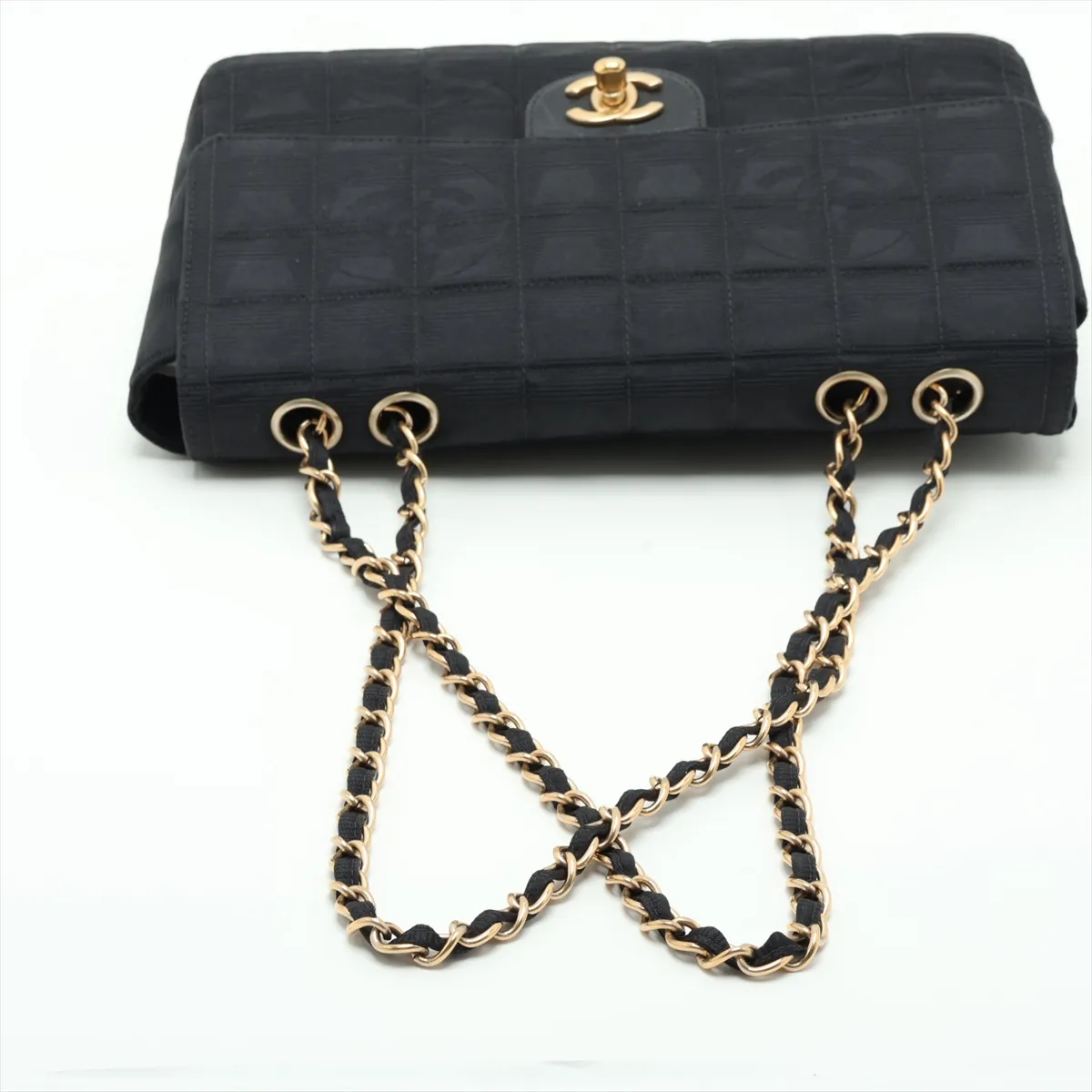 New Travel Line Nylon Single Flap Double Chain Bag, Black with Gold Hardware, 8152411 (Serial Number 8) — view 5