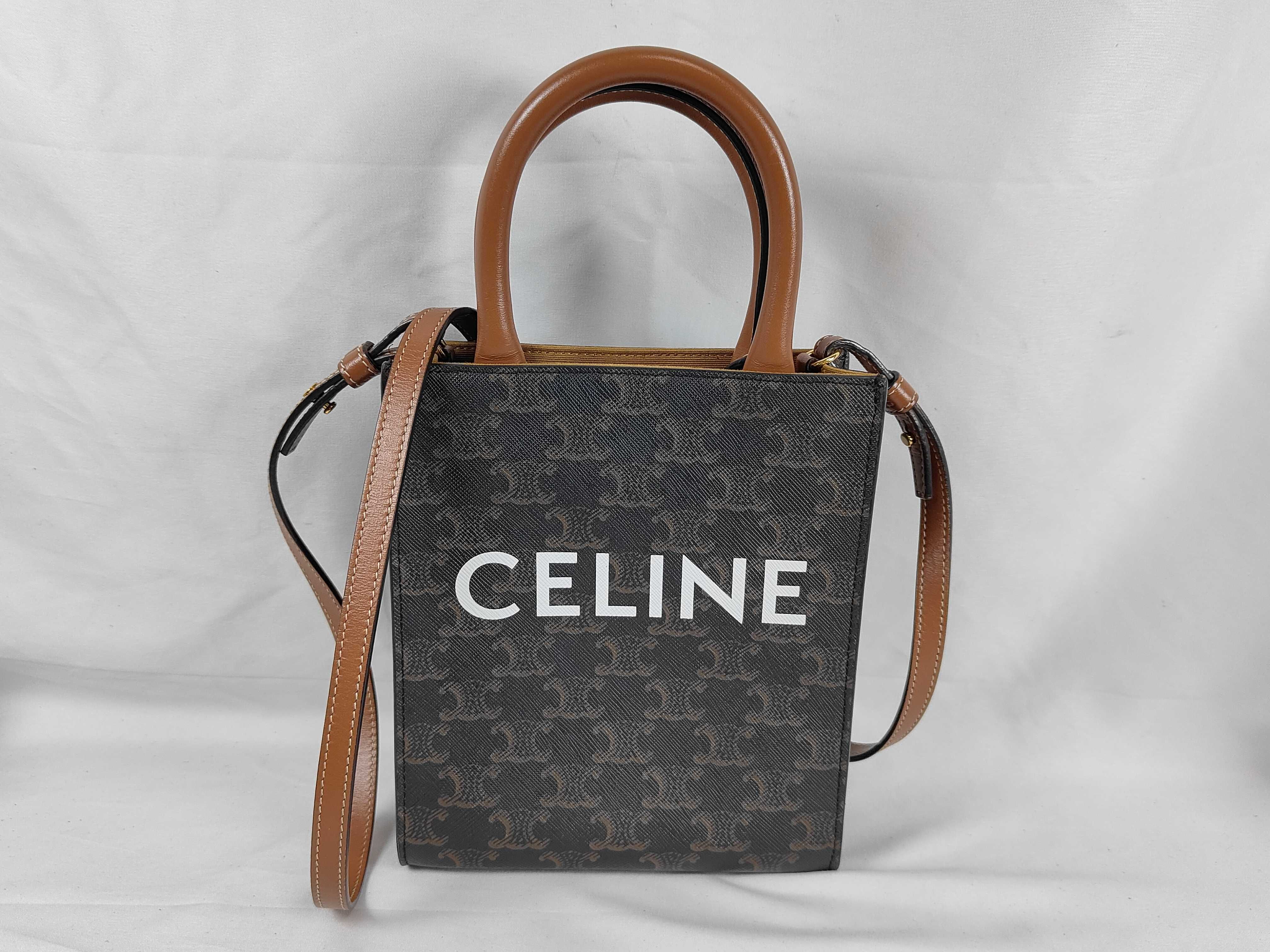 Triomphe Mini Vertical Cabas PVC x Leather 2-Way Handbag Brown Shoulder Bag