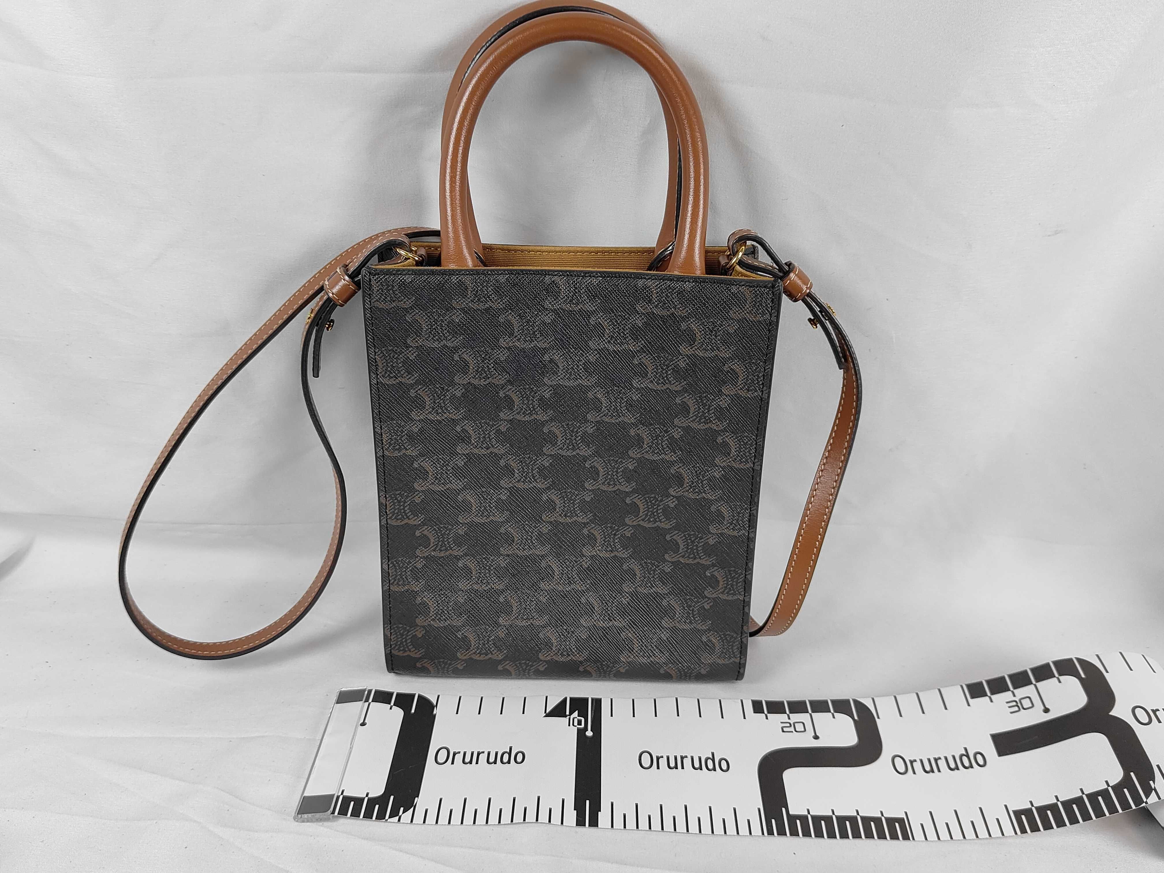 Triomphe Mini Vertical Cabas PVC x Leather 2-Way Handbag Brown Shoulder Bag — view 2