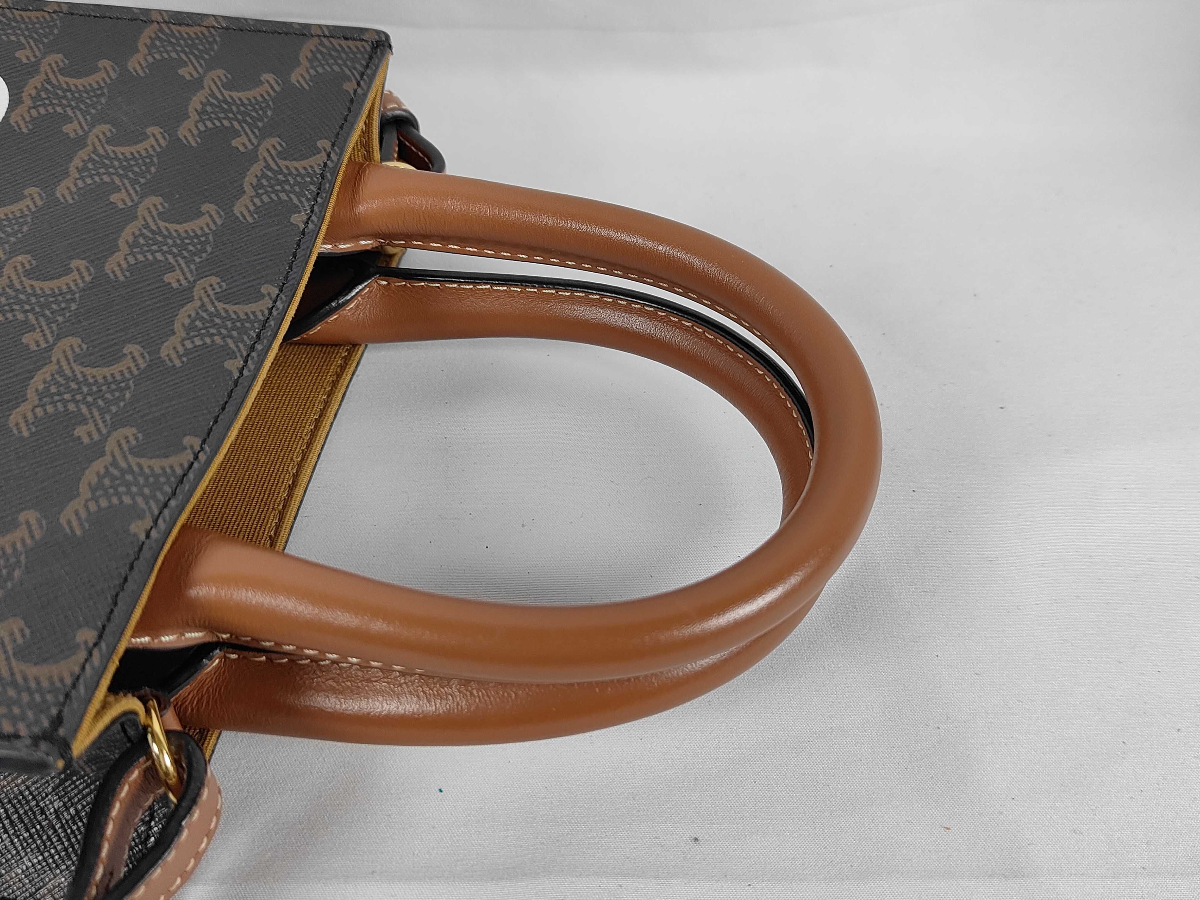 Triomphe Mini Vertical Cabas PVC x Leather 2-Way Handbag Brown Shoulder Bag — view 3