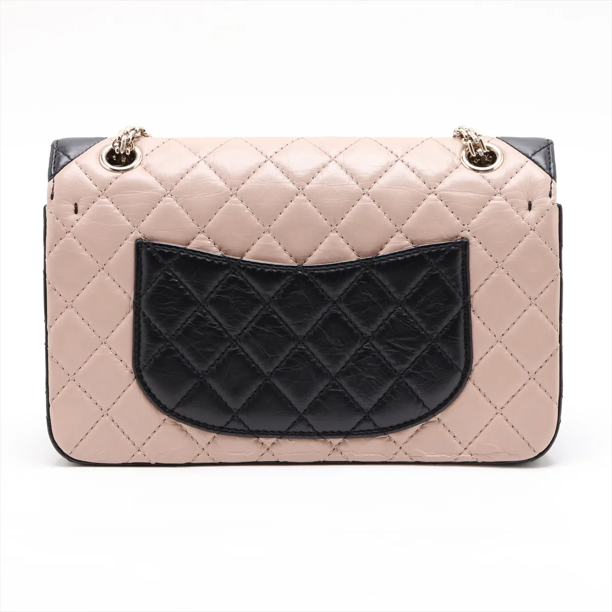 Matelassé 2.55 Vintage Calf Double Flap Double Chain Bag, Black x Beige, Gold Hardware, 23929885, Serial Number , A37586 — view 2