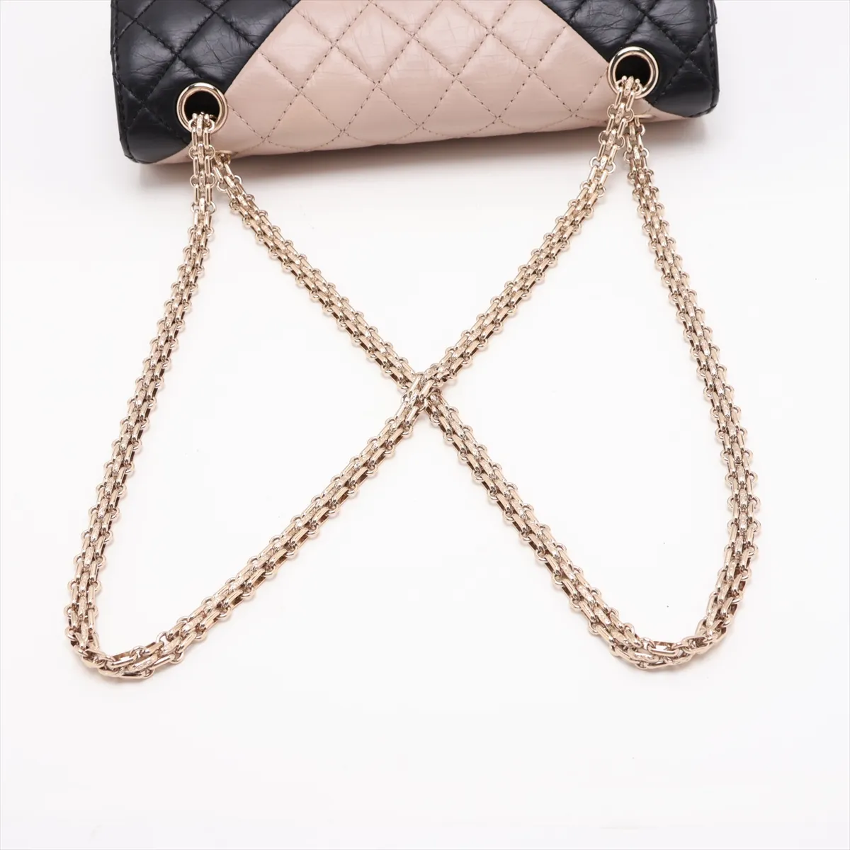 Matelassé 2.55 Vintage Calf Double Flap Double Chain Bag, Black x Beige, Gold Hardware, 23929885, Serial Number , A37586 — view 5
