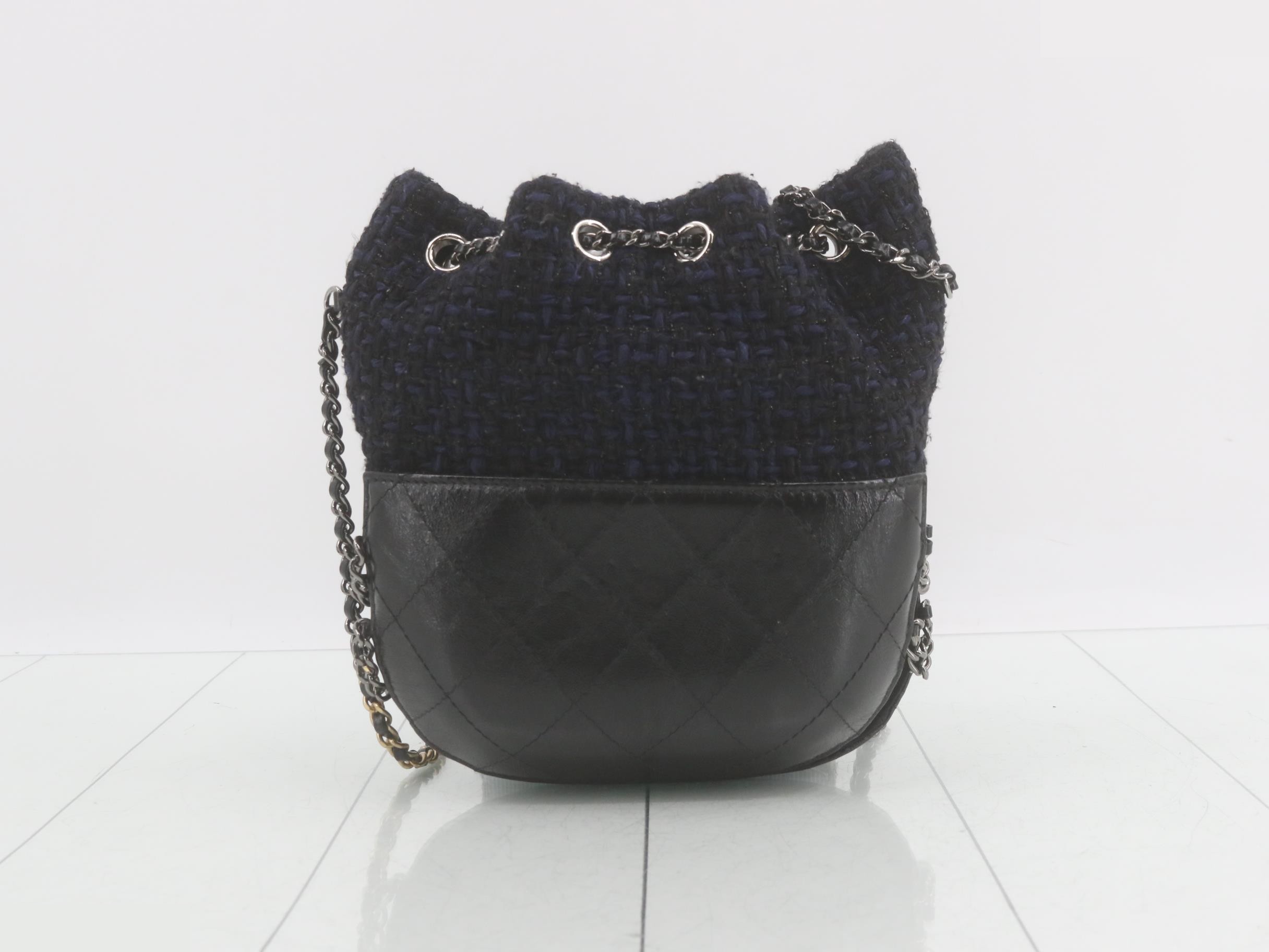 Gabrielle de Chanel Tweed x Leather Bucket Bag with Chain Shoulder Strap — view 2
