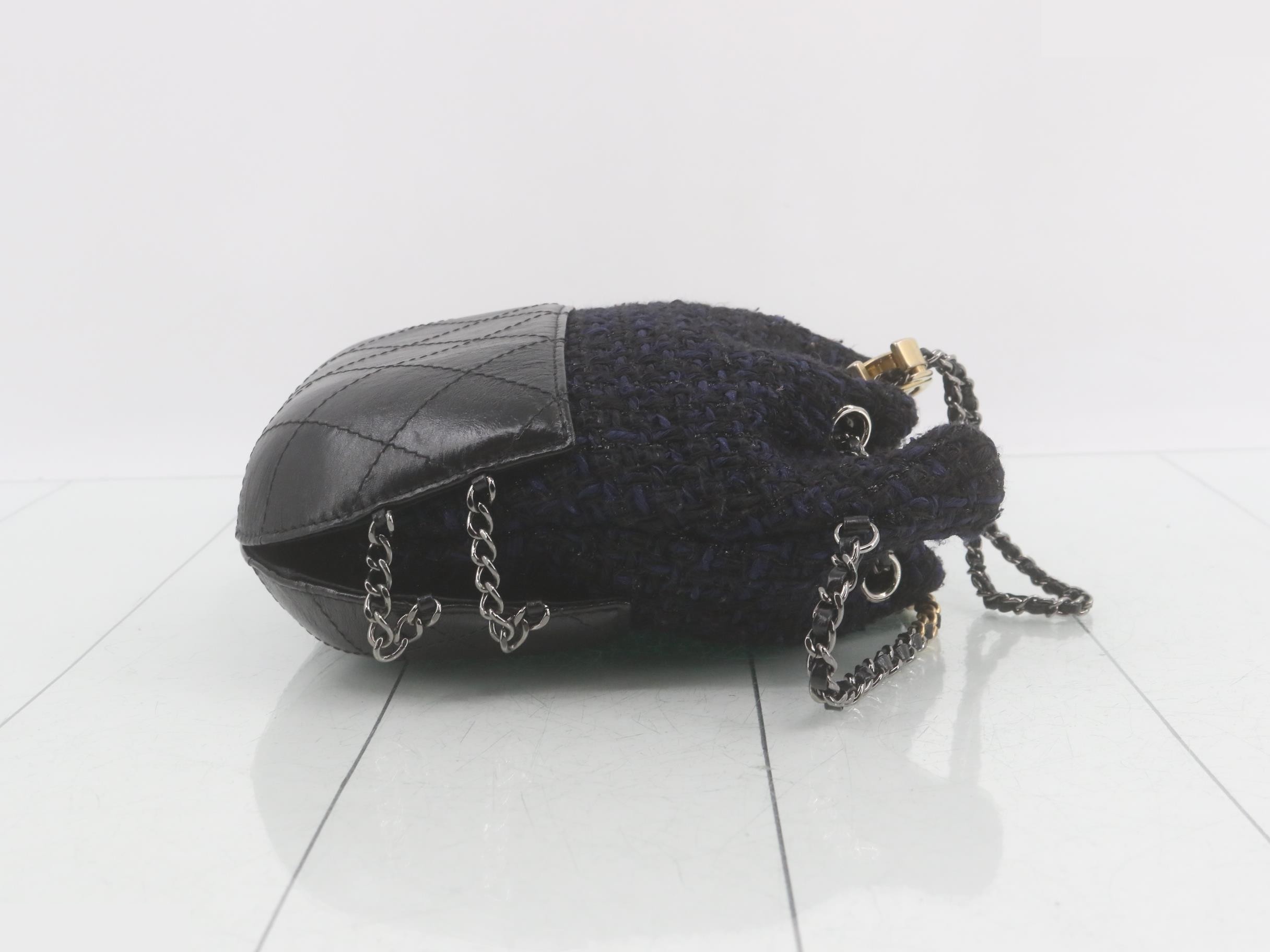 Gabrielle de Chanel Tweed x Leather Bucket Bag with Chain Shoulder Strap — view 3