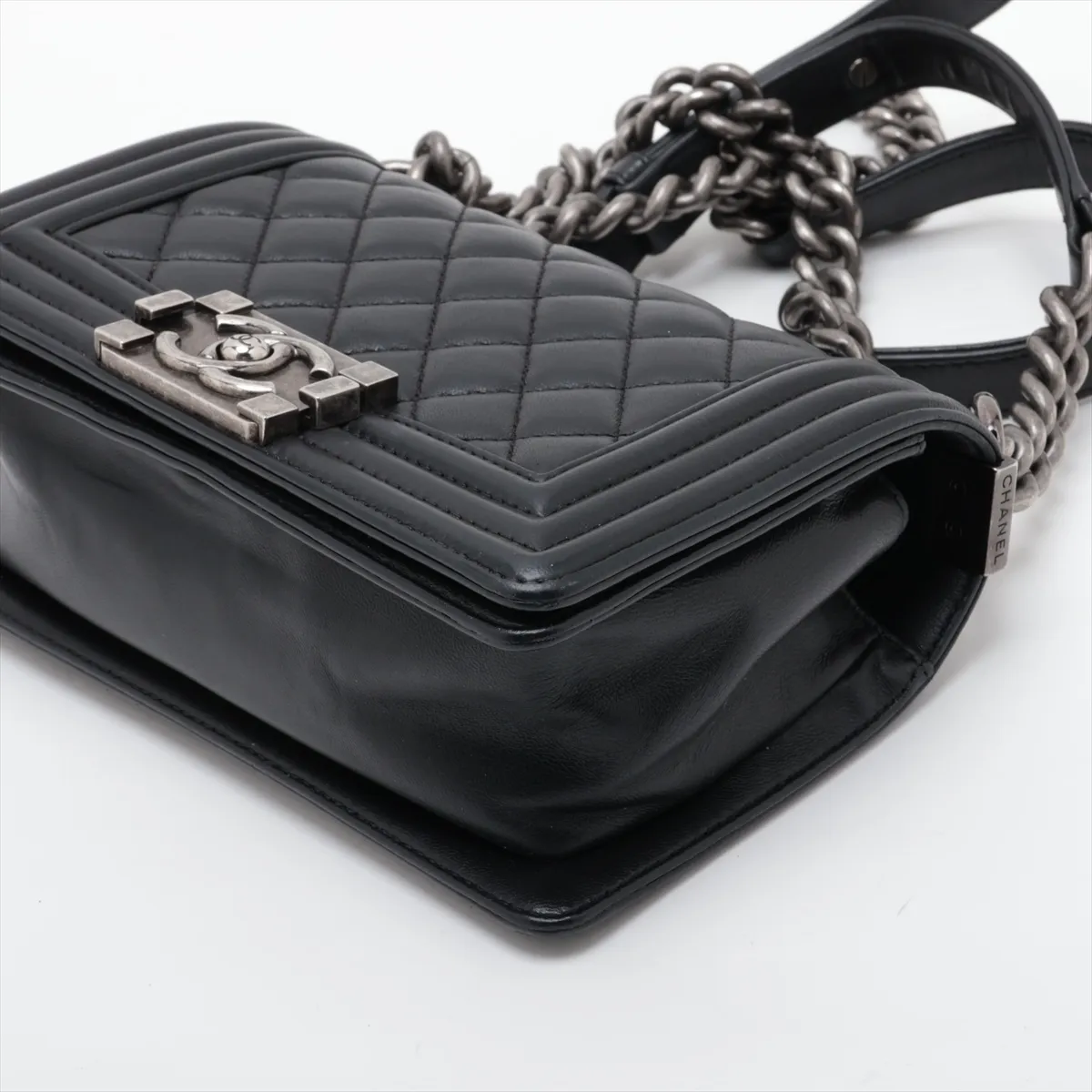 Boy Chanel 20 Small Lambskin Chain Shoulder Bag, Black with Gunmetal Hardware, A67085 — view 3