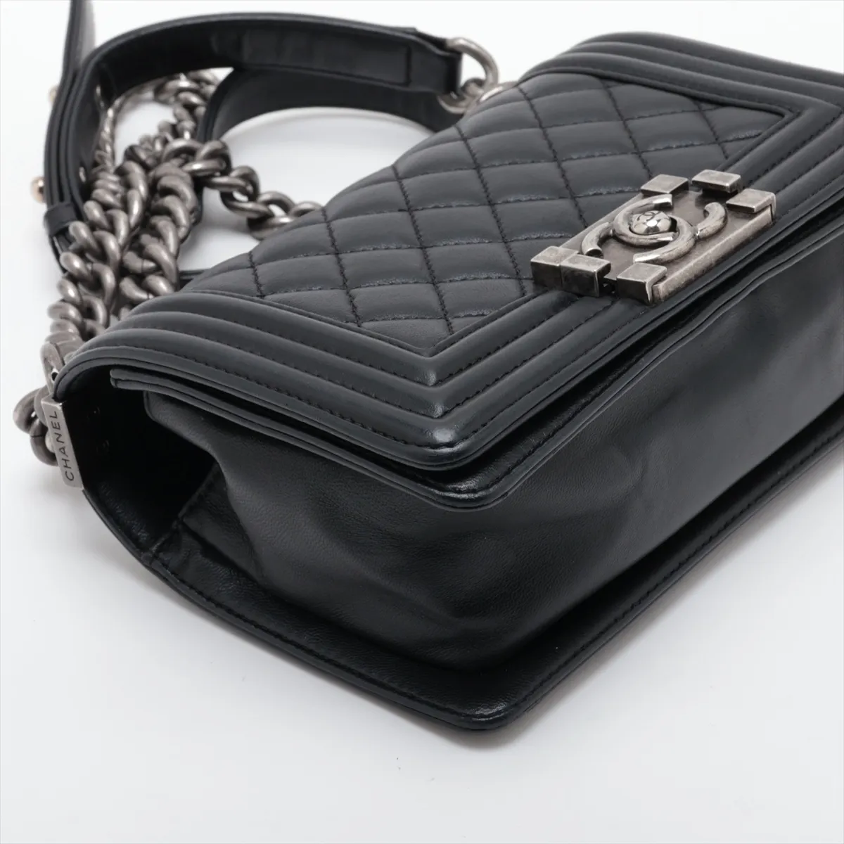 Boy Chanel 20 Small Lambskin Chain Shoulder Bag, Black with Gunmetal Hardware, A67085 — view 4