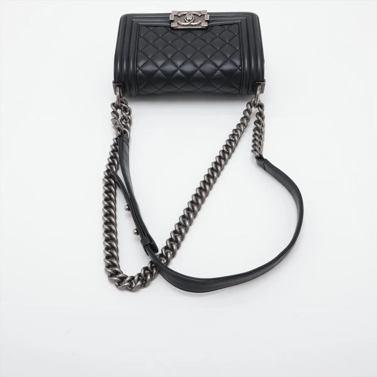 Boy Chanel 20 Small Lambskin Chain Shoulder Bag, Black with Gunmetal Hardware, A67085 — view 5