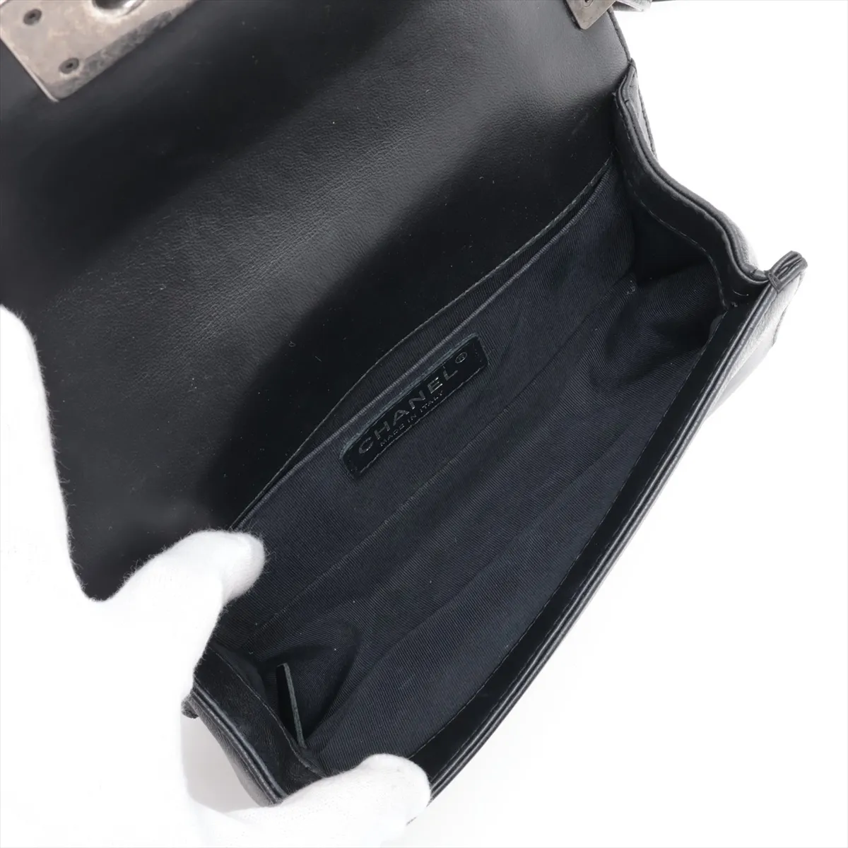 Boy Chanel 20 Small Lambskin Chain Shoulder Bag, Black with Gunmetal Hardware, A67085 — view 7