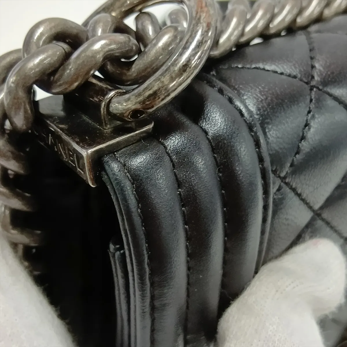 Boy Chanel 20 Small Lambskin Chain Shoulder Bag, Black with Gunmetal Hardware, A67085 — view 10