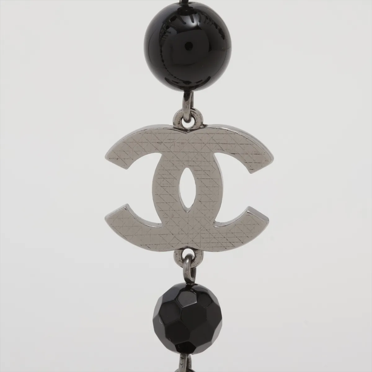 Coco Mark A13V Necklace, Metal x Faux Pearl, Black x Silver. Shows signs of wear: — view 2