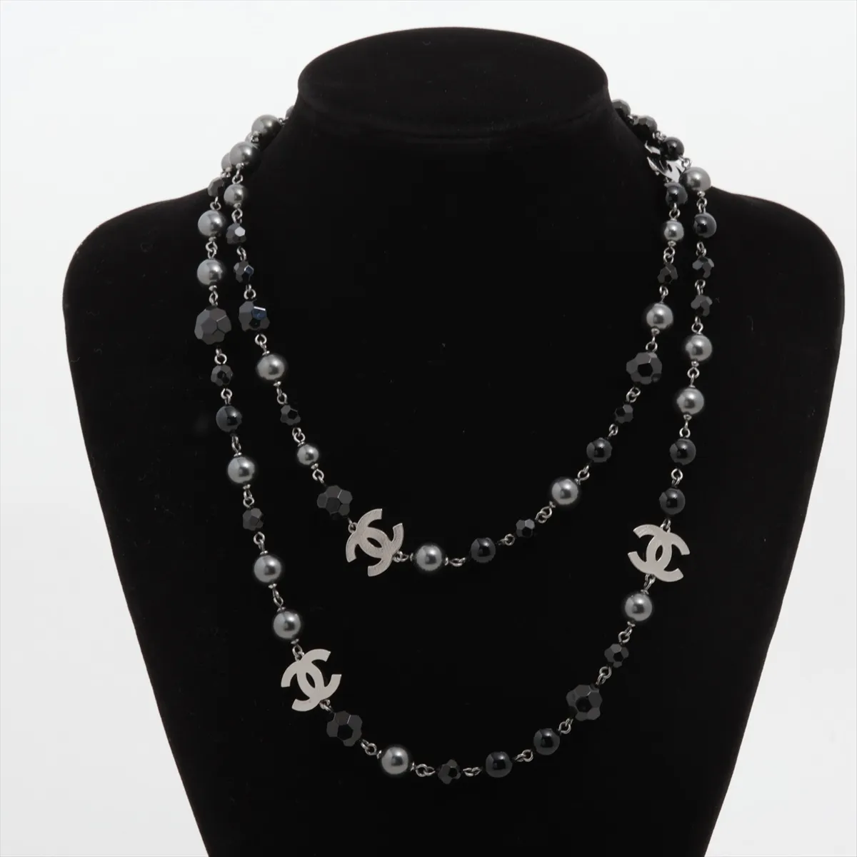 Coco Mark A13V Necklace, Metal x Faux Pearl, Black x Silver. Shows signs of wear: — view 6
