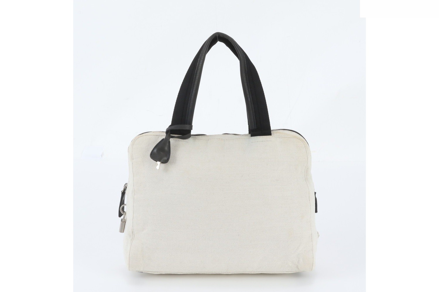 Triangle logo leather canvas handbag