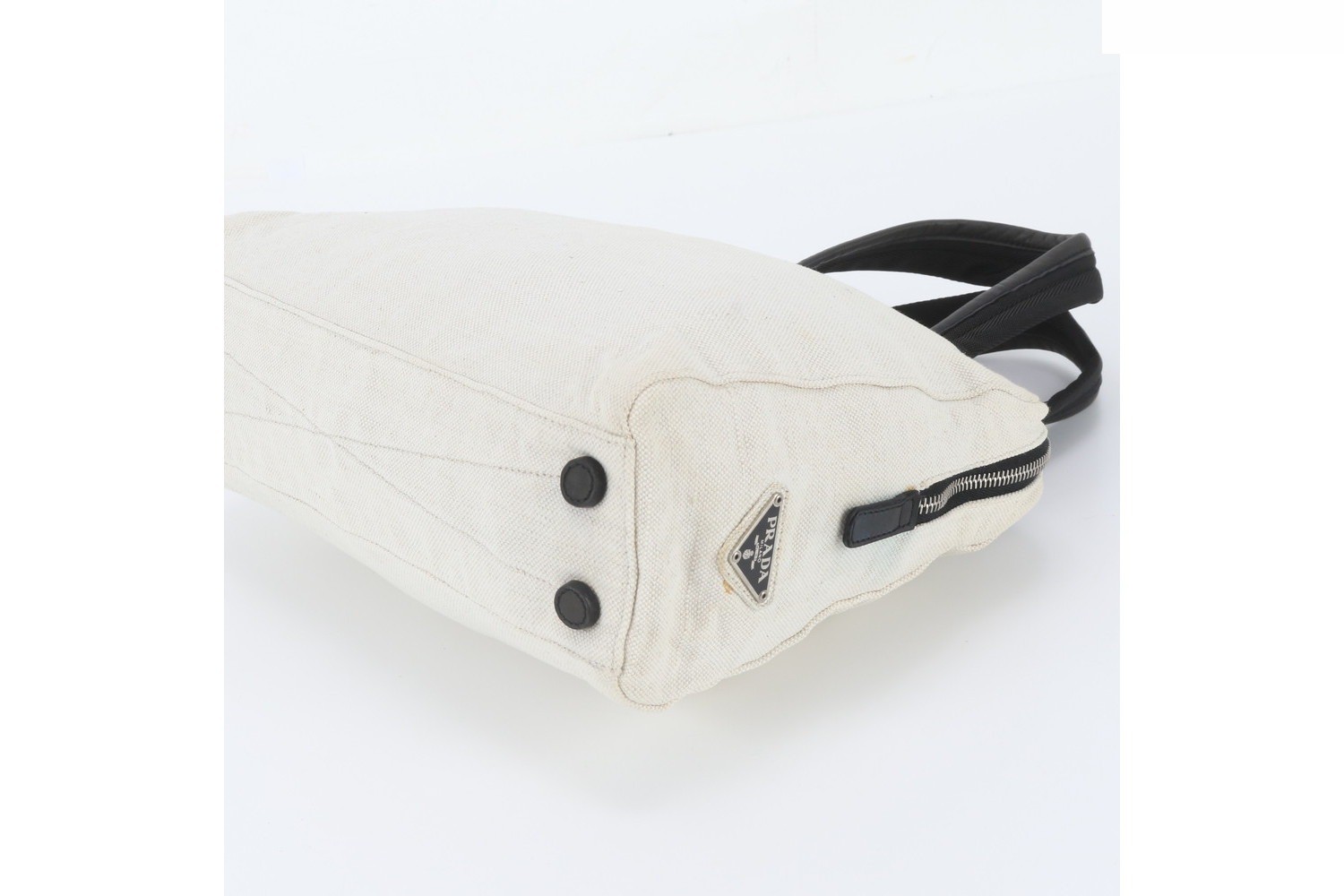 Triangle logo leather canvas handbag — view 4