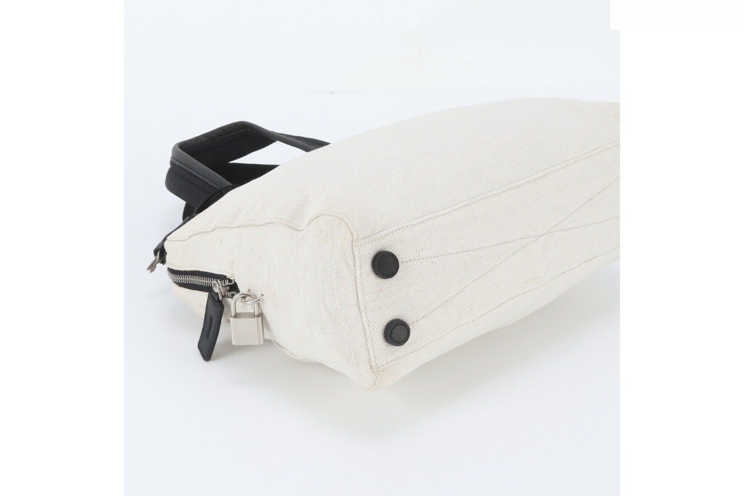 Triangle logo leather canvas handbag — view 5